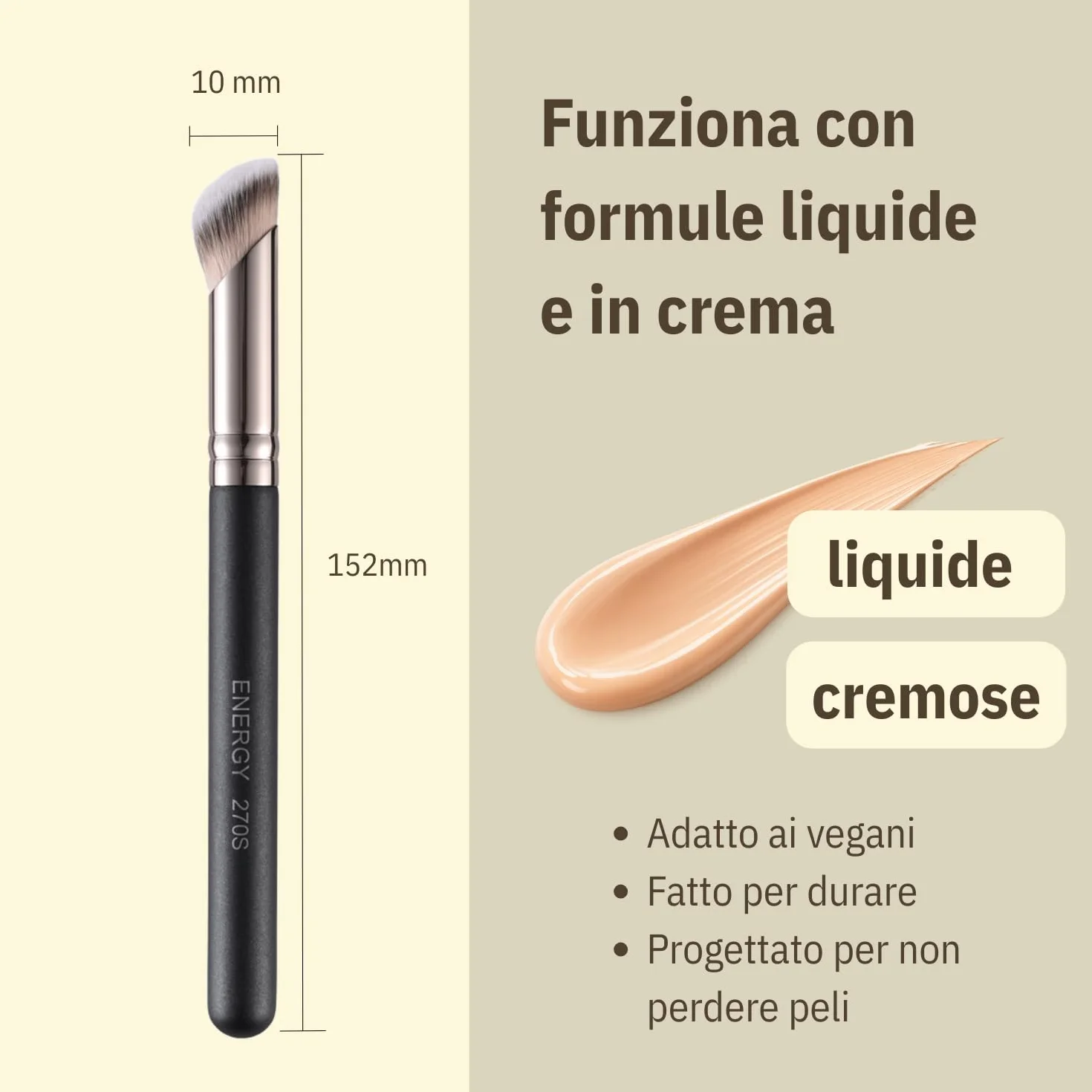 ENERGY 270s Pennello Correttore Angolato per Occhiaie & Copertura Precisa – Pennello Trucco per Liquidi e Creme con Setole Sintetiche Vegane