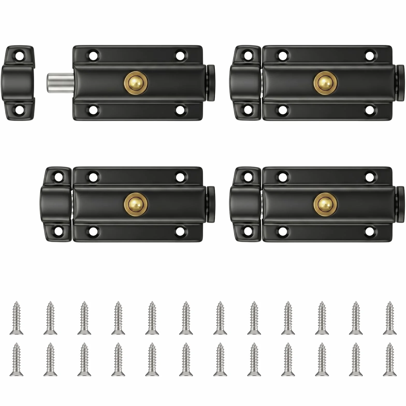 Chiavistello Porta 3 Pollici Acciaio Inox Serratura con Pulsante di Rame Chiusura Automatica a Molla Universale Sinistra Nero 4 Pezzi