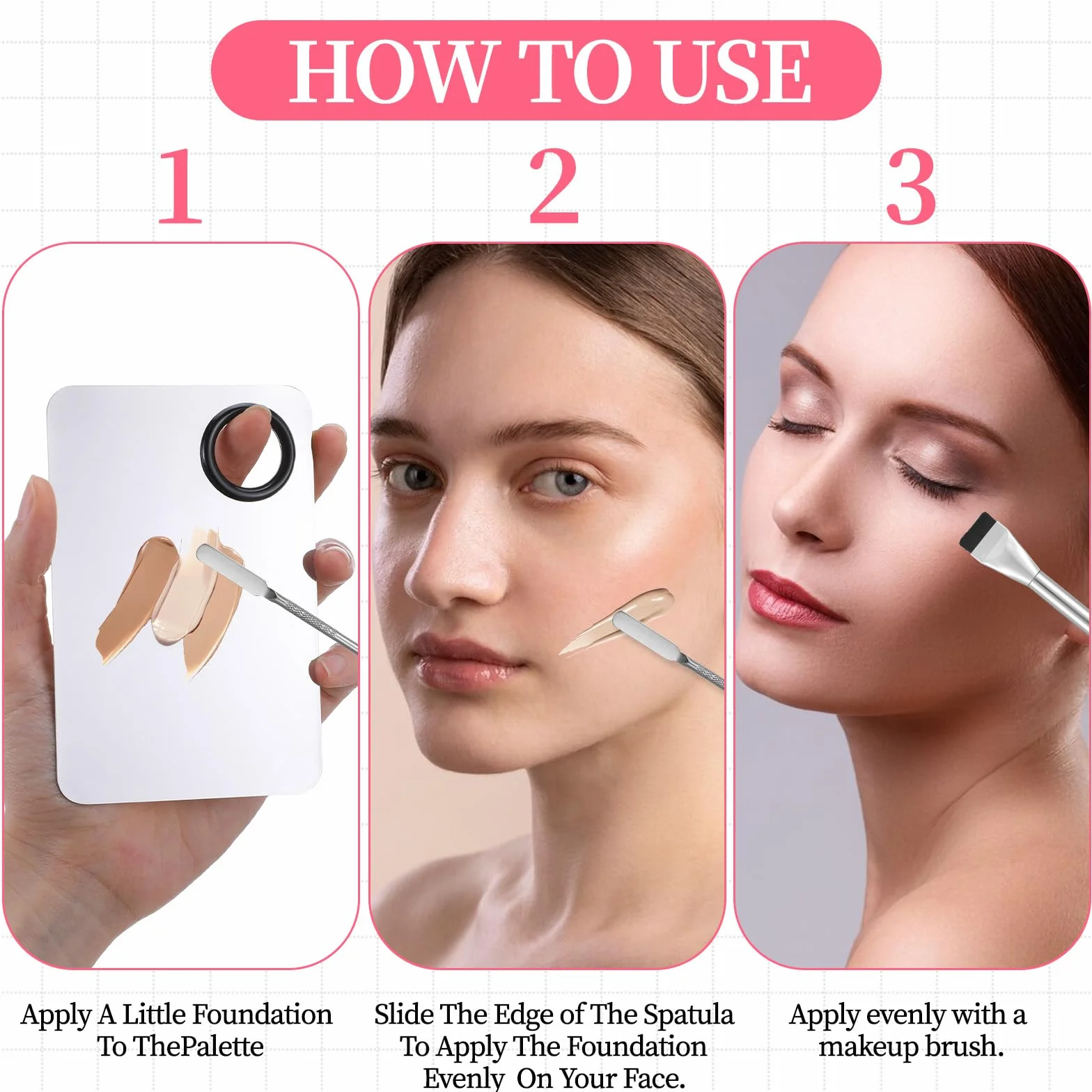Ouligay Set di 3 spatole per trucco, tra cui tavolozza di miscelazione, spatola per fondotinta, vassoio per tavolozza, accessori per il trucco per donne
