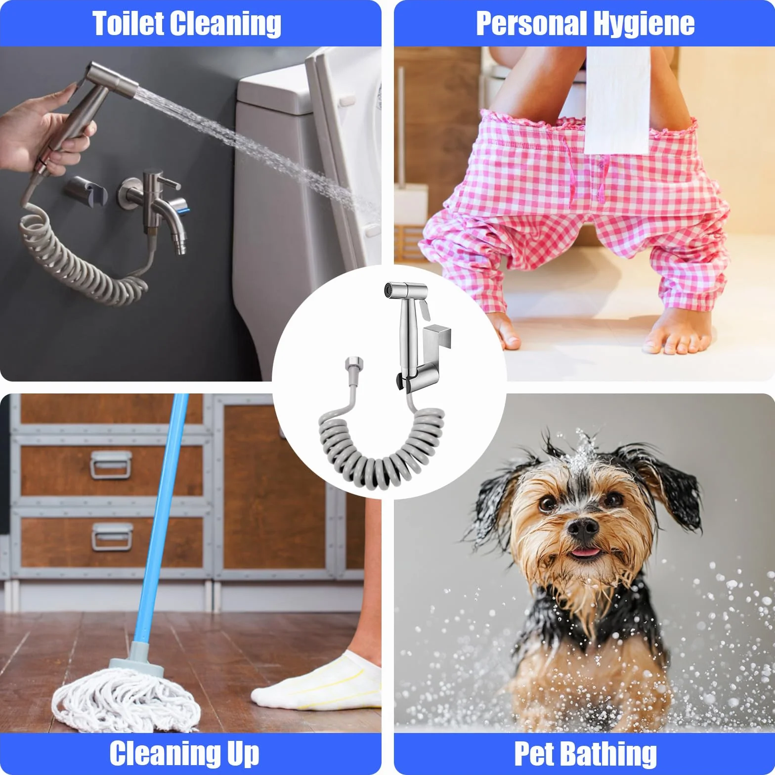 Doccetta per Bidet Kit, Doccino in Inossidabile, Spruzzatore WC con Tubo Flessibile 3M, Argento