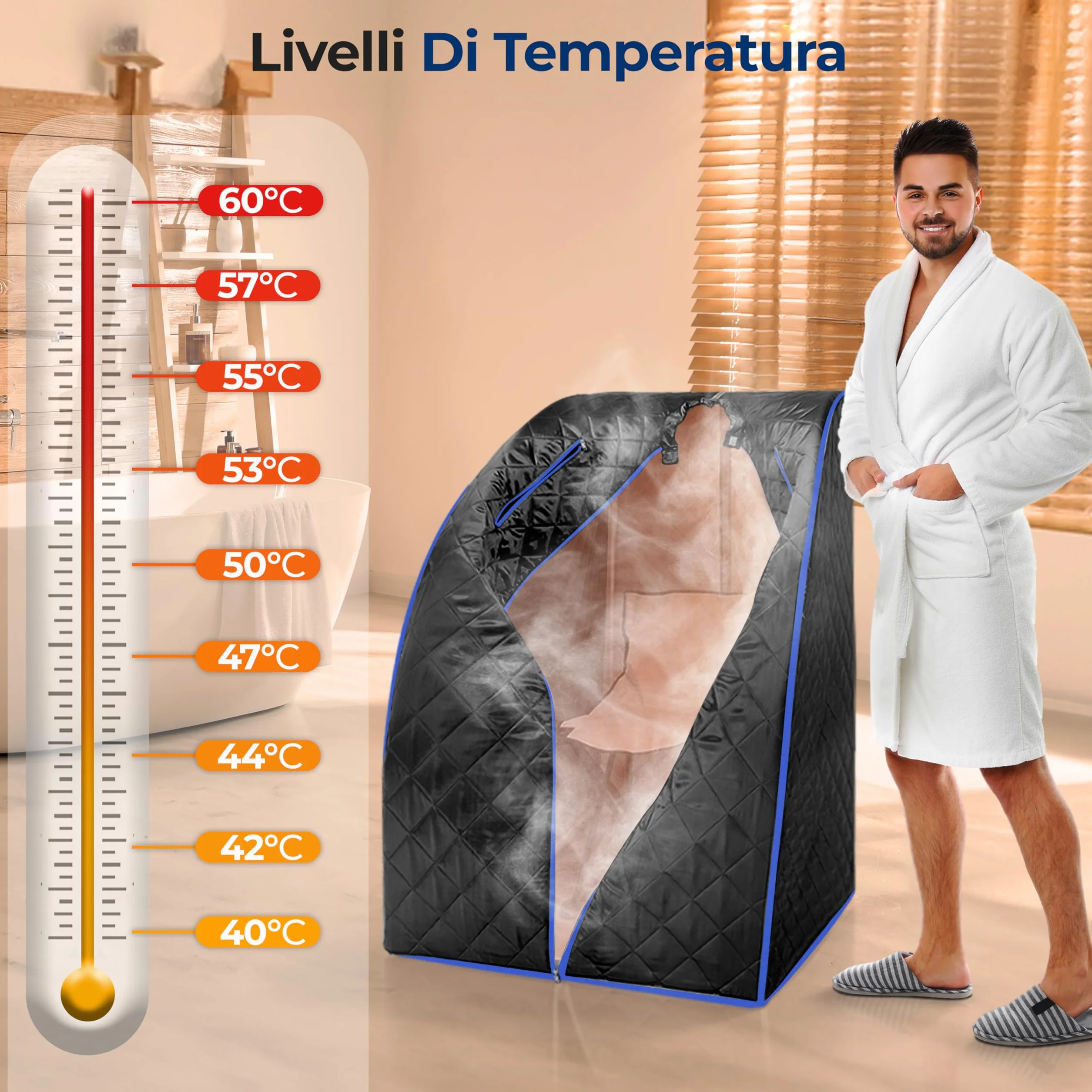 SereneLife Sauna a Vapore Portatile con Telecomando e Sedia Pieghevole per Una Persona, Nero