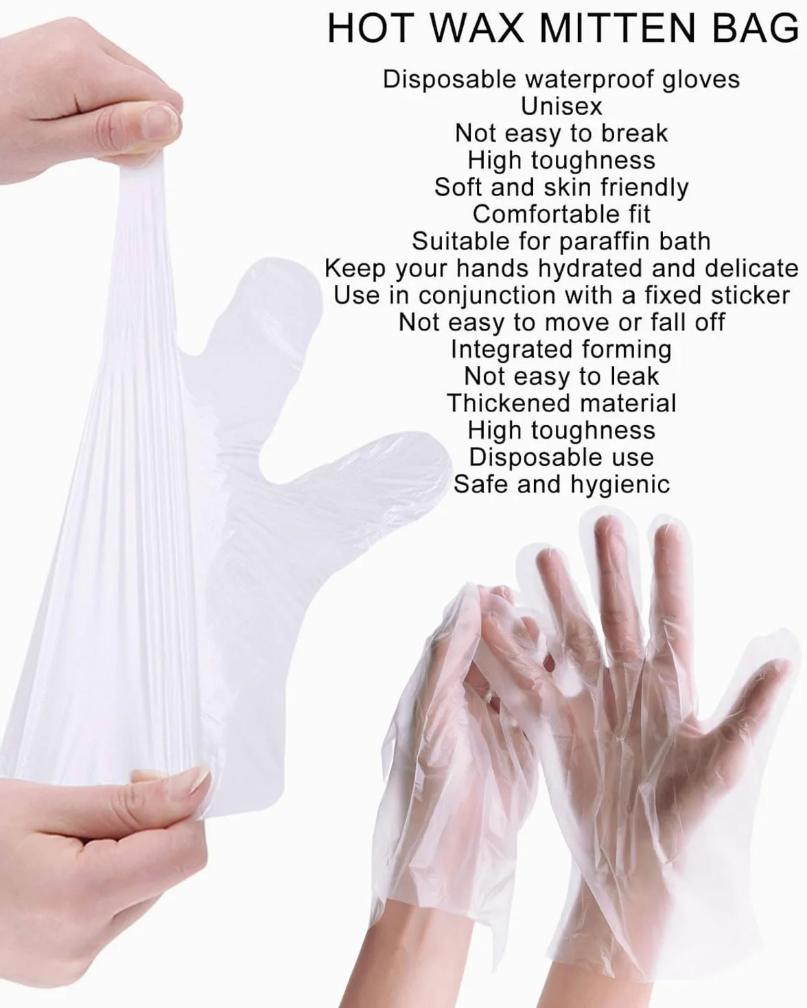 100 pcs guanti in paraffina,inserti per i tamponi del bagno di paraffina, guanti in plastica trasparente per il trattamento con cera a caldo del salone di colorazione dei capelli