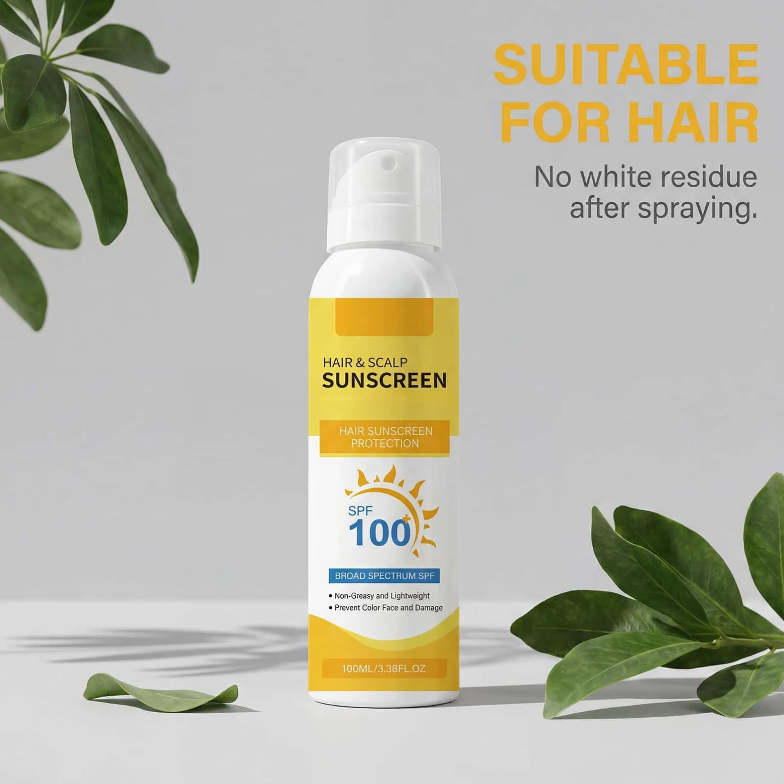 Spray solare SPF 100 per capelli e cuoio capelluto, protezione UV ad ampio spettro; spray leggero e non grasso che previene lo scolorimento dei capelli e i danni del sole, 100 ml (3Pezzo)