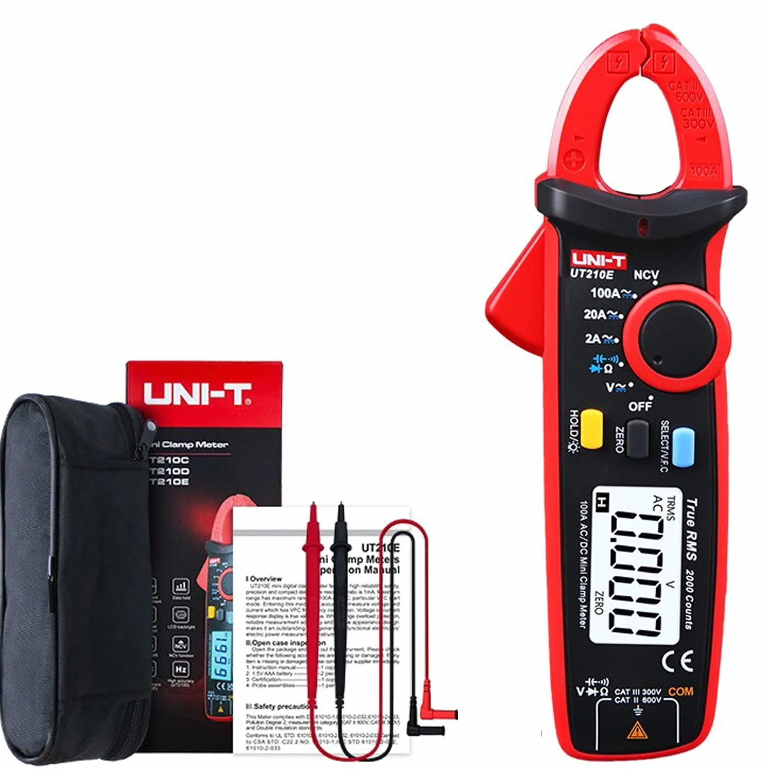 UNI-T UT210E Mini Digitale Pinza amperometrica 100A CA CC Vero RMS Multimetro con Alligatore Clip
