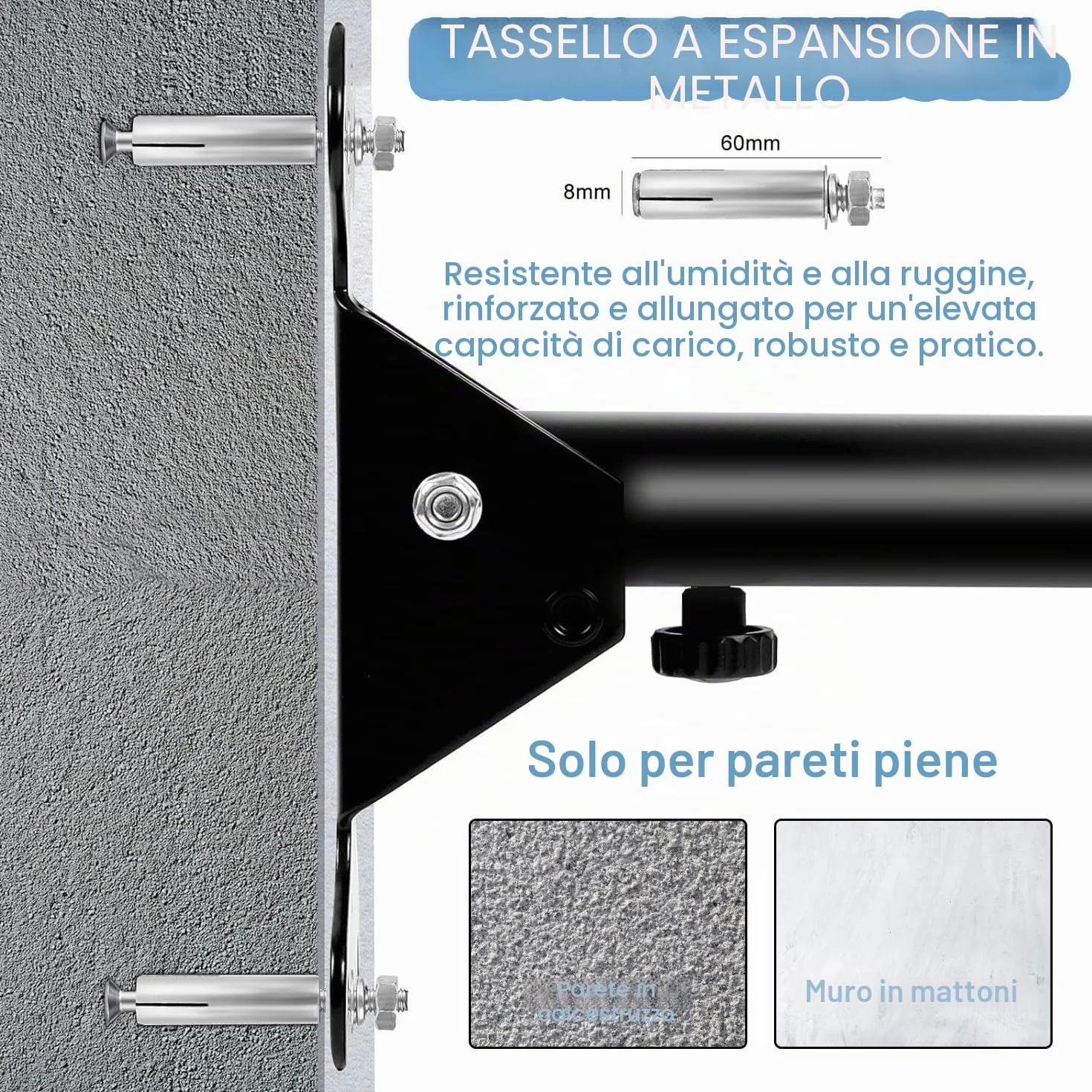 Portabici da Muro Regolabile, Capacità di Carico 22 kg, Supporto in Metallo Robusto