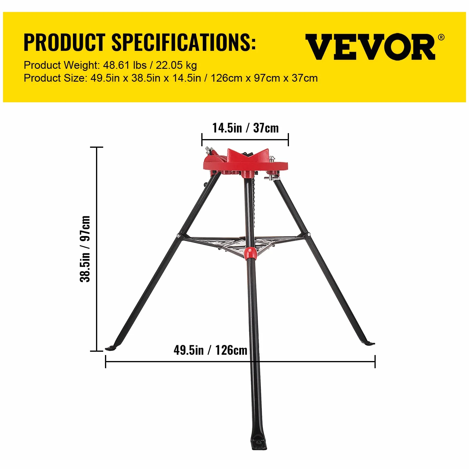 VEVOR 460-6 Morsa a catena per tubi con treppiede, capacità 1/8"-6", gambe in acciaio pieghevoli
