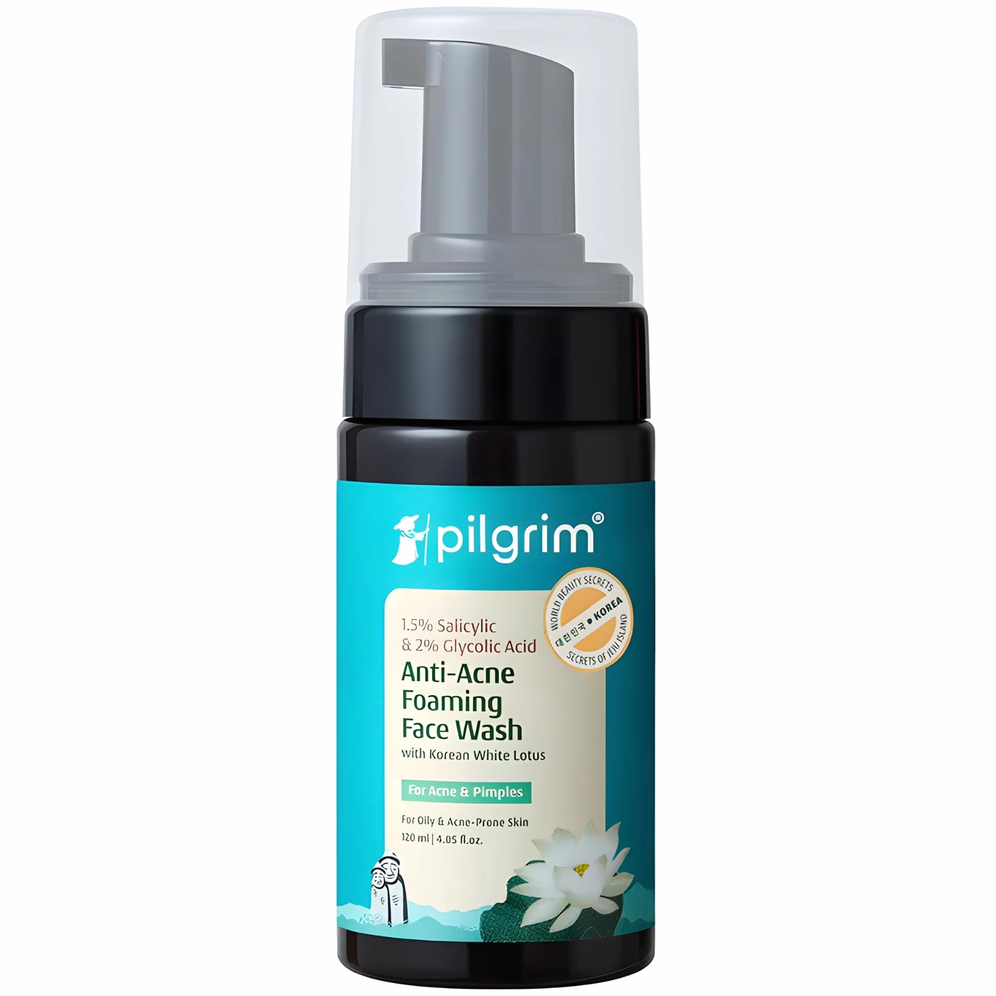 Pilgrim Detergente viso schiumogeno coreano 1,5% salicilico (Bha) e 2% acido glicolico (Aha) per pelli grasse e soggette ad acne Lavaggio viso glicolico e acido salicilico per uomini e donne Prodotti