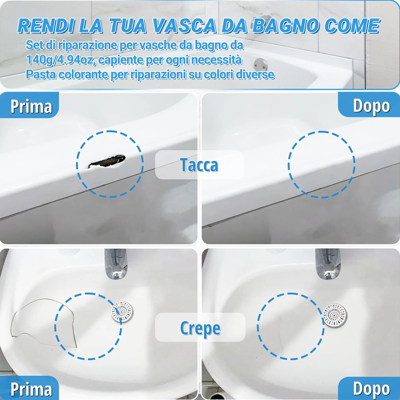 TUFINEIN Kit Riparazione Vasca da Bagno 140g Ceramica Smalto Porcellana
