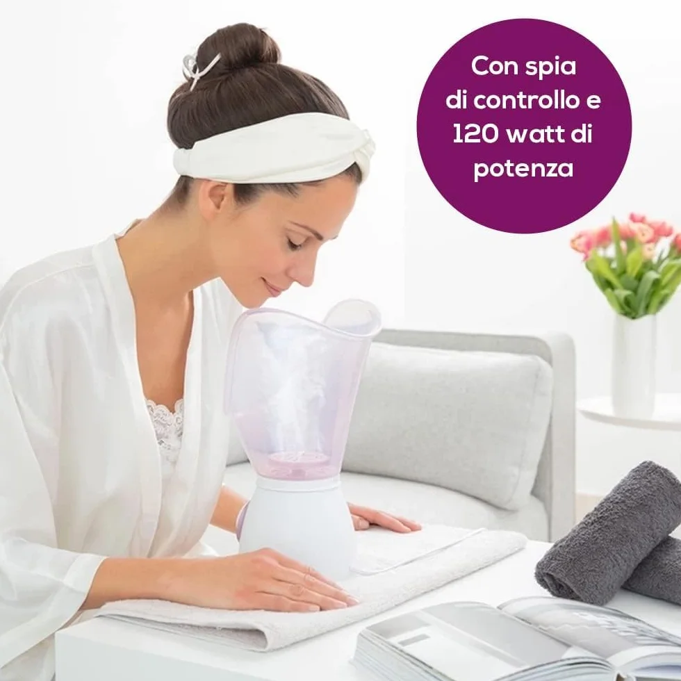 Beurer FS 60 Sauna per il Viso Multifunzione 3 in 1, Pulizia del Viso, Aromaterapia e Inalazione con Serbatoio per Essenze Profumate, 2 Livelli di Potenza e Bicchiere Graduato