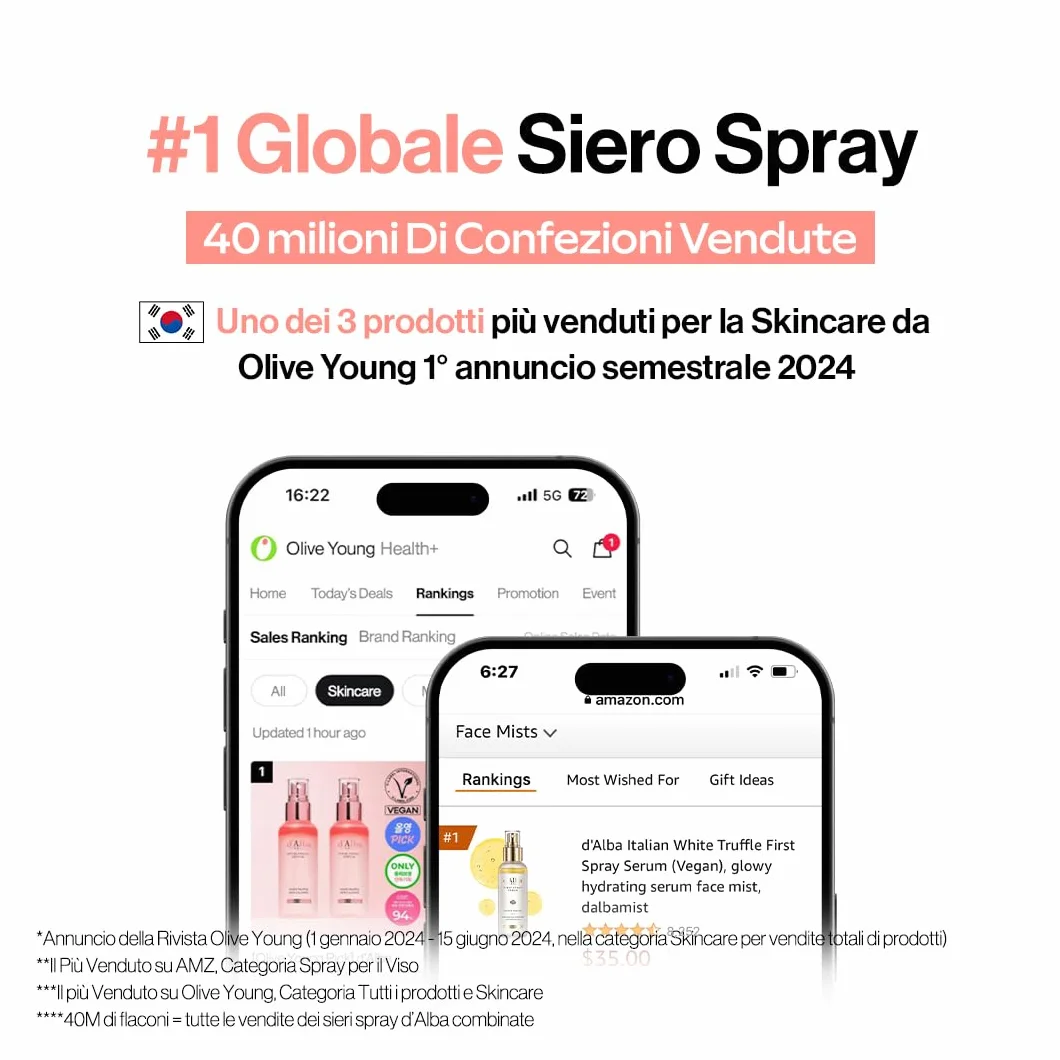 d'Alba Siero Vital Spray Serum al Tartufo Bianco Italiano, Siero Vitalizzante, Idratante, Lenitivo, Calmante per Viso, Soluzione per Pelli Arrossate e Sensibili, Cura della Pelle Coreana
