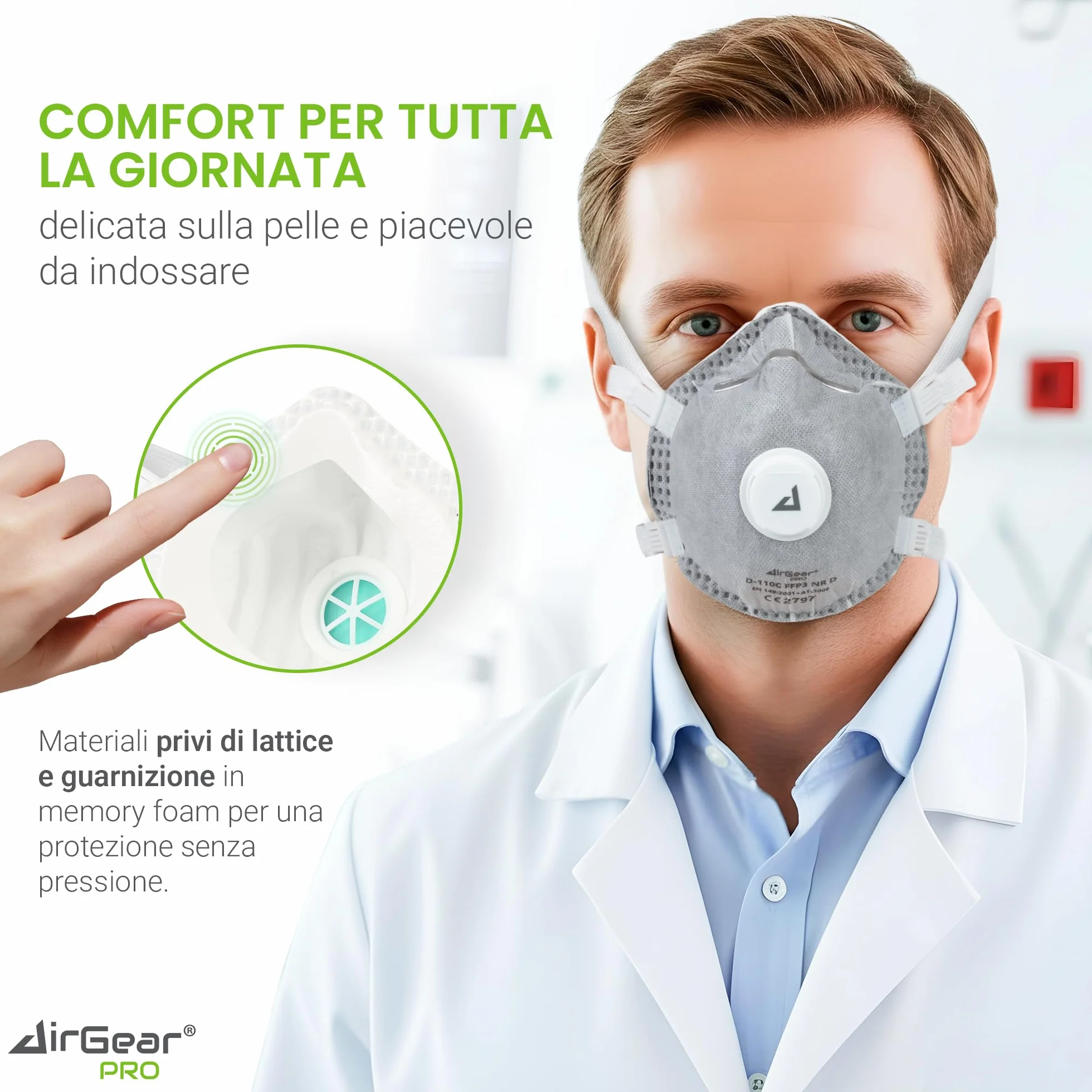 AirGearPro Mascherina FFP3 con Valvola – Maschera Antipolvere per Polveri Sottili con Carbone Attivo – 5 Pezzi