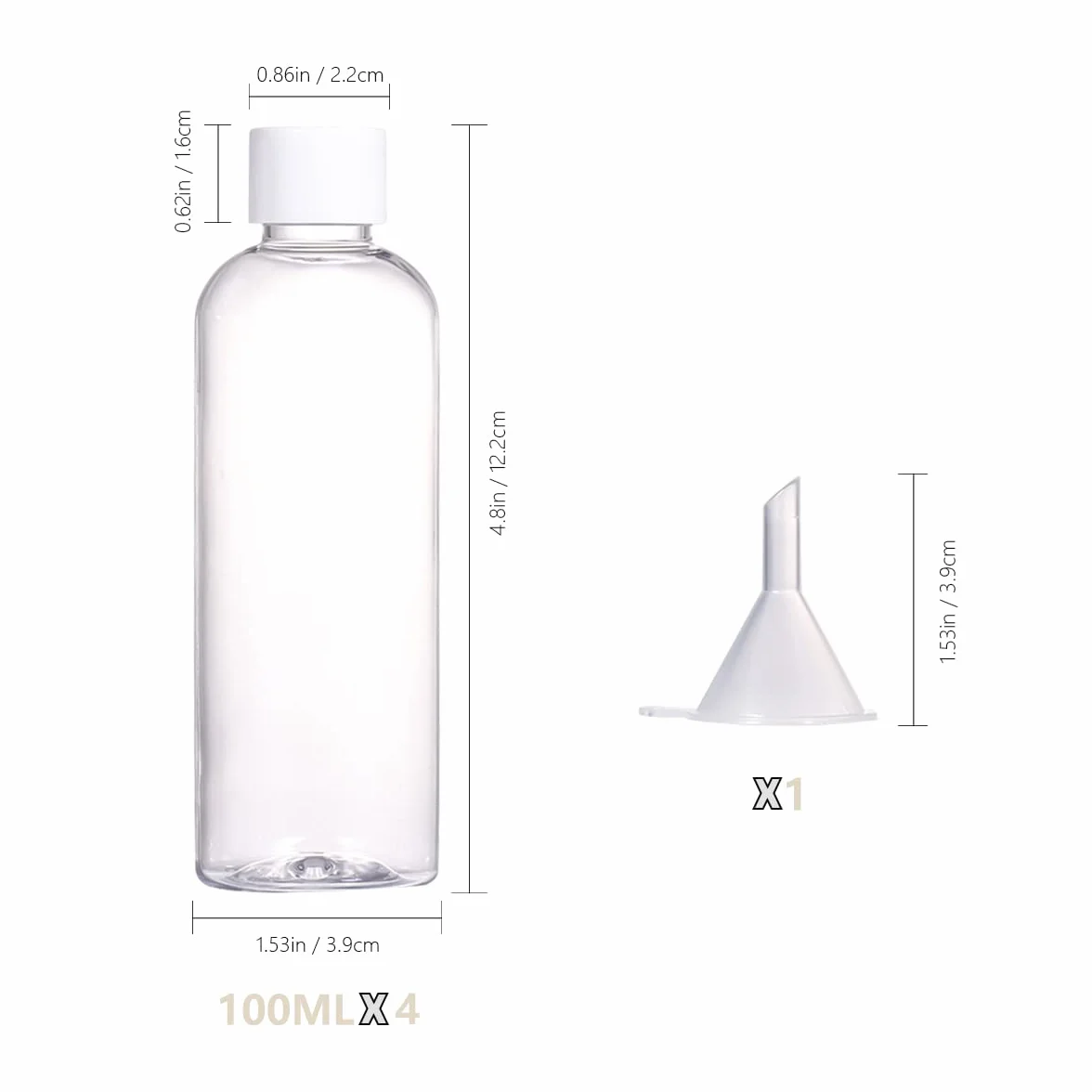 Bottiglie da viaggio da 4 pezzi, 100 ml Bottiglie da viaggio in plastica vuote ricaricabili con coperchi a vite per articoli da toeletta, sapone, shampoo e balsamo