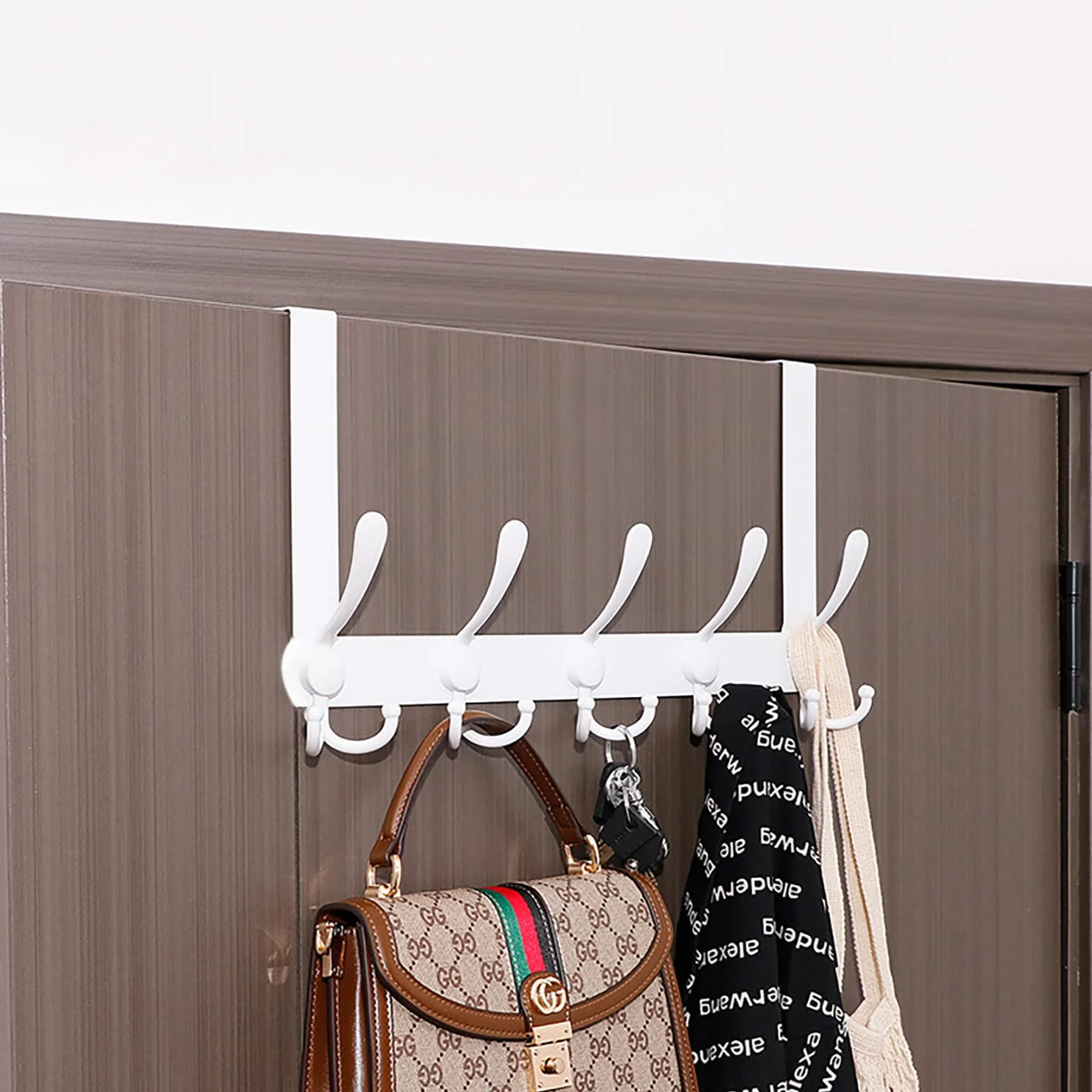 LYLIN Attaccapanni da Porta in Acciaio Inox 15 Ganci Bianco 2.1 cm