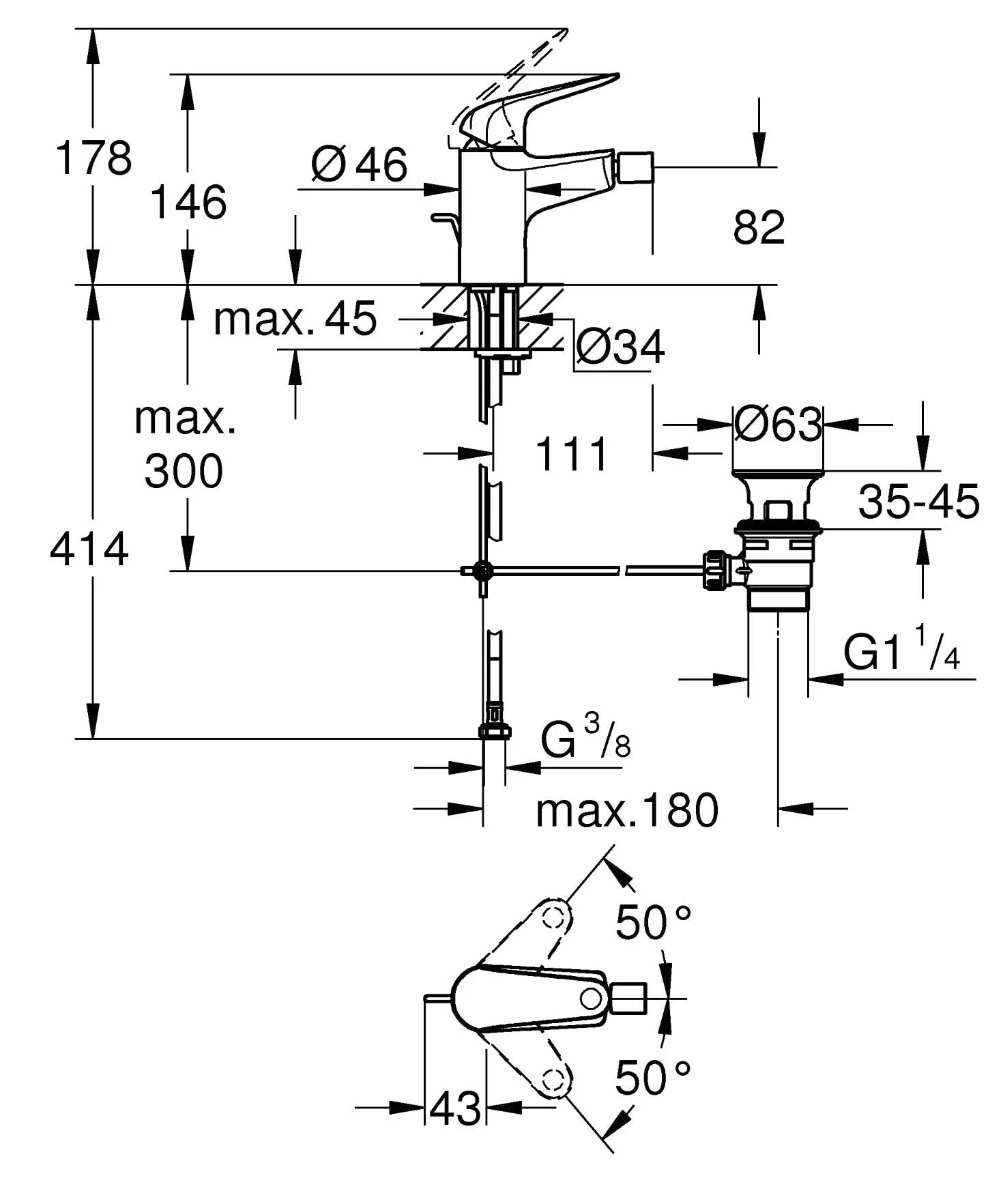 GROHE Swift Miscelatore monocomando per bidet, cromo