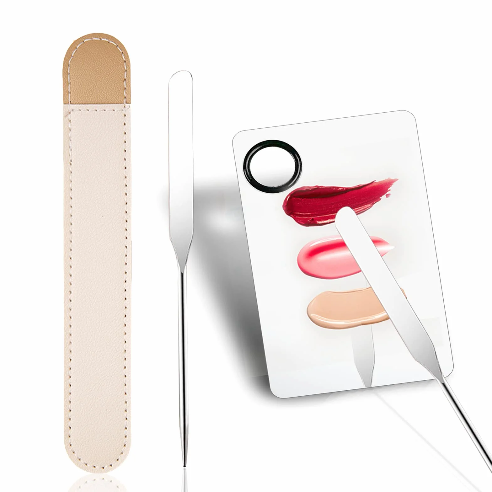 Set di spatole e palette per il trucco Picasso, spatola per trucco coreana con rivestimento in pelle, truss make up in acciaio inossidabile con strumento raschietto, tavolozza make up per miscelazione