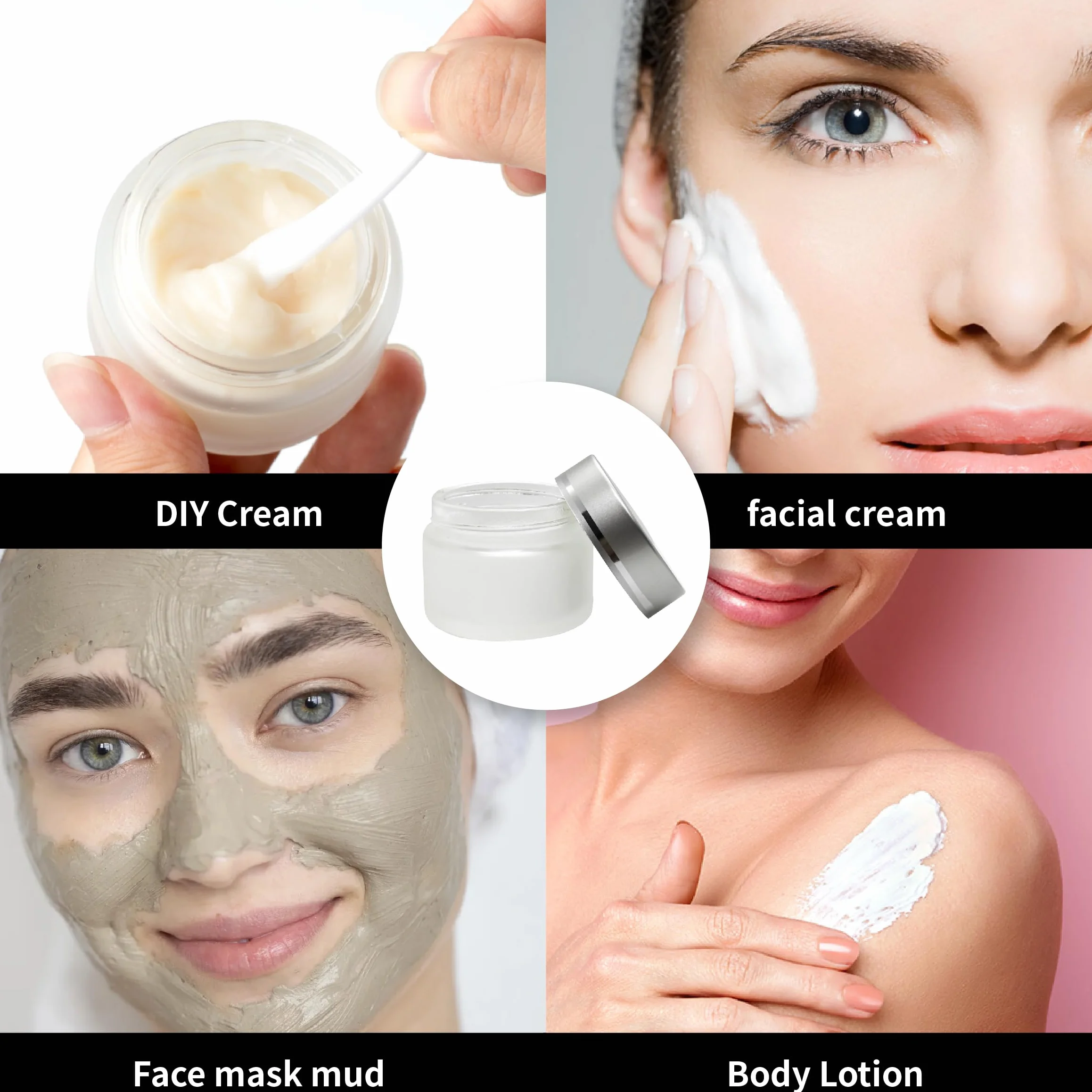Set di 2 contenitori per crema, vasetti di crema da 50ml da riempire, piccoli vasetti di vetro con coperchio