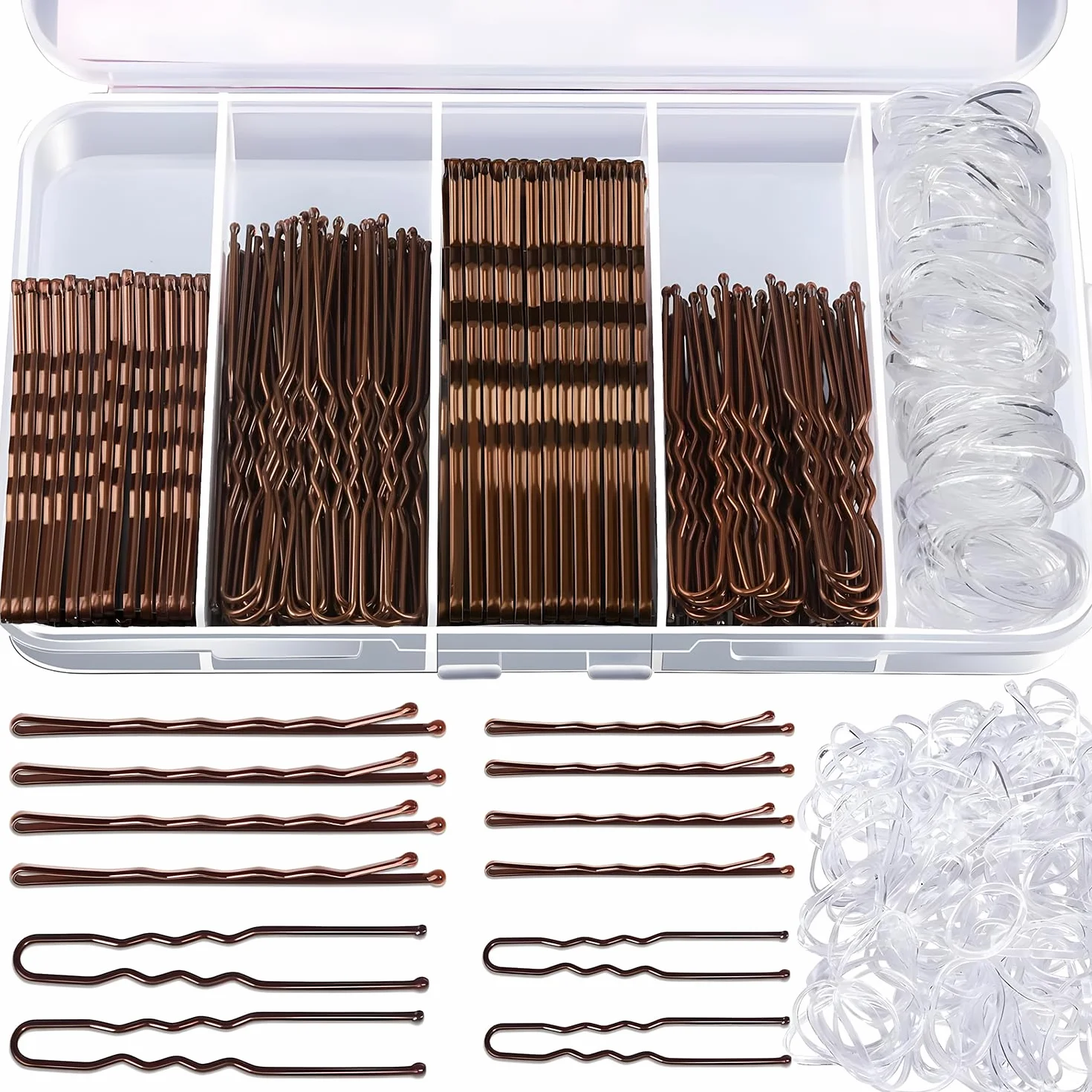500 Pezzi Forcine per Capelli Mollette per Capelli U Fermagli per Capelli 2" 2.36", Bobby Pins 2" 2.75", Cerchietti Trasparenti per Capelli con Scatola Di Stoccaggio per Acconciature da Donna(marrone)