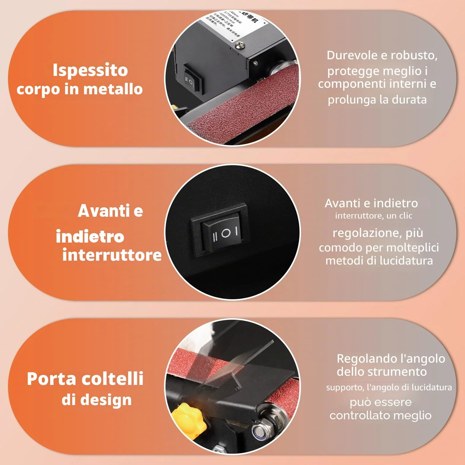 Levigatrice a Nastro Elettrica 7 Velocità con 10 Nastri Abrasivi per Metallo Legno Affilacoltelli