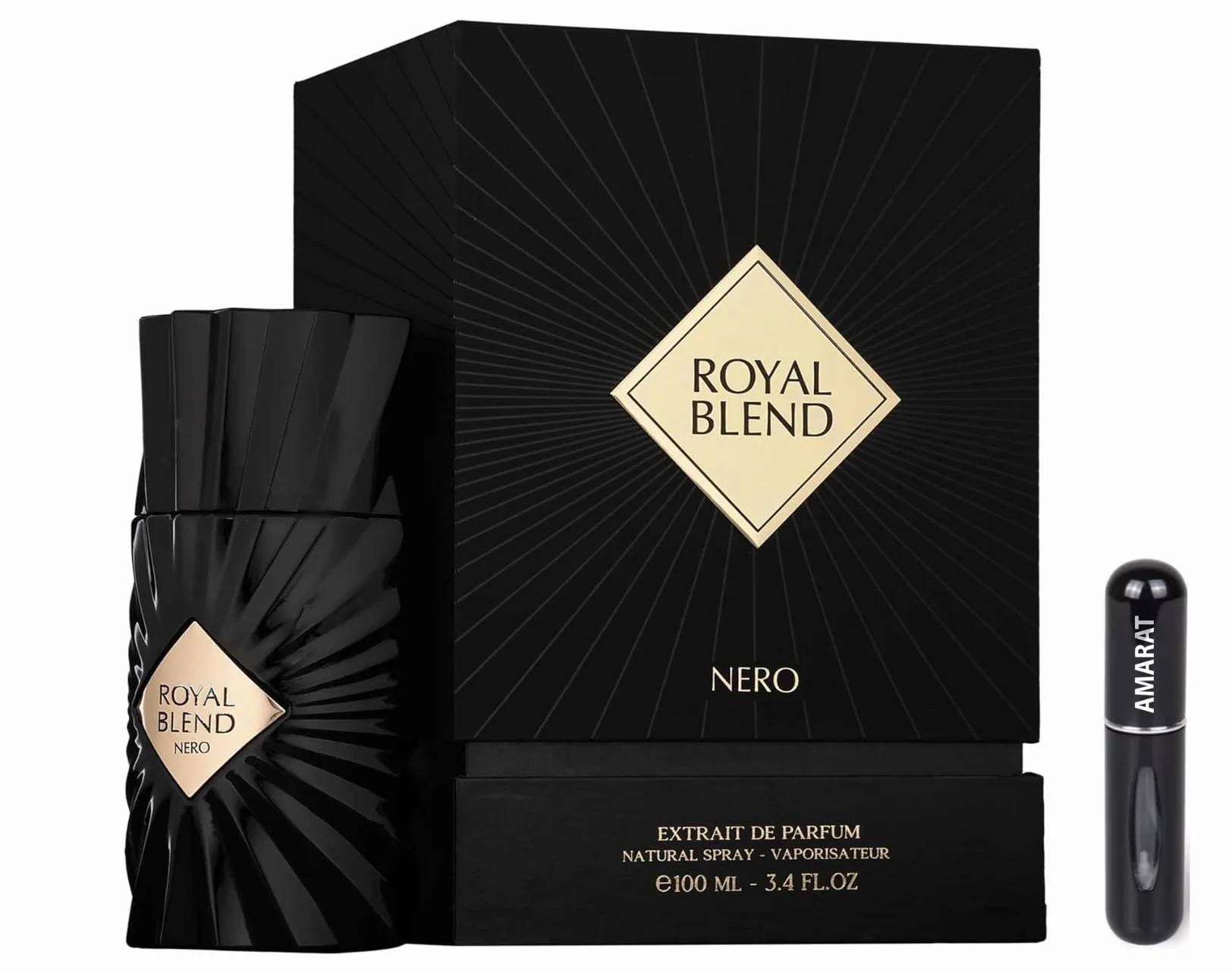 Royal Blend Nero - Estratto di profumo da 100 ml - Fragranza araba unisex di lunga durata con atomizzatore, profumo orientale e gourmet con note di mela, cannella e vaniglia (Nero)