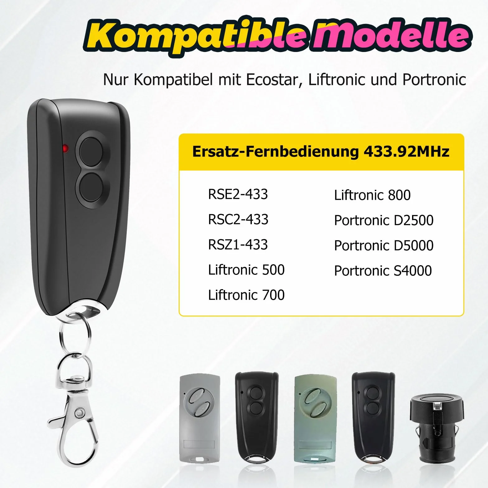 Trasmettitori di ricambio per EcoStar RSC2 433, telecomando 433,92 MHz 4 canali compatibili Hormann EcoStar Liftronic 500/700/800 Portronic D2500/D5000/S4000