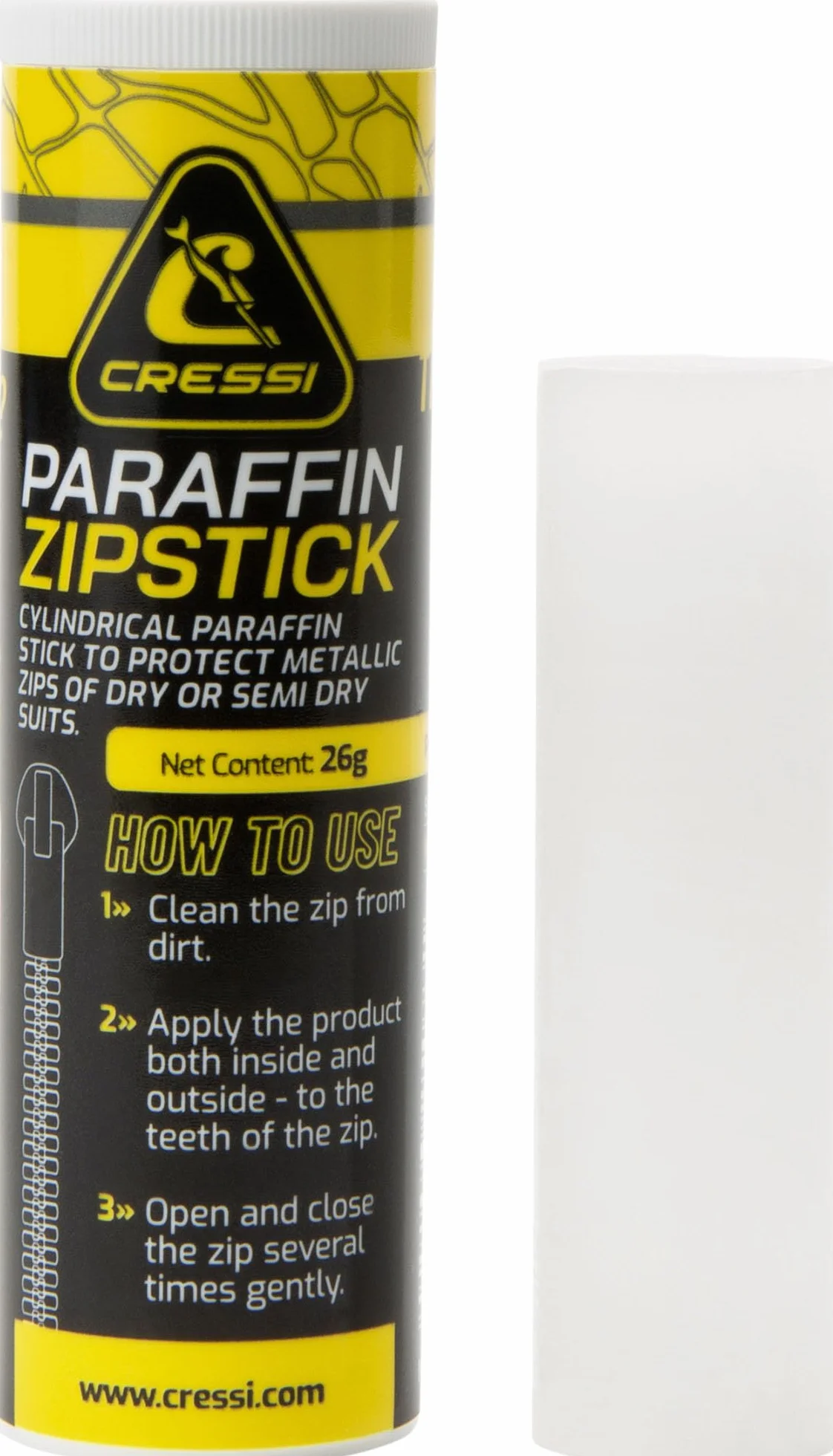 Cressi Paraffin Zipstick - Stick di paraffina per la Protezione Cerniere Metalliche Mute secche o Semi-secche, Incolore, 26g, Unisex Adulto