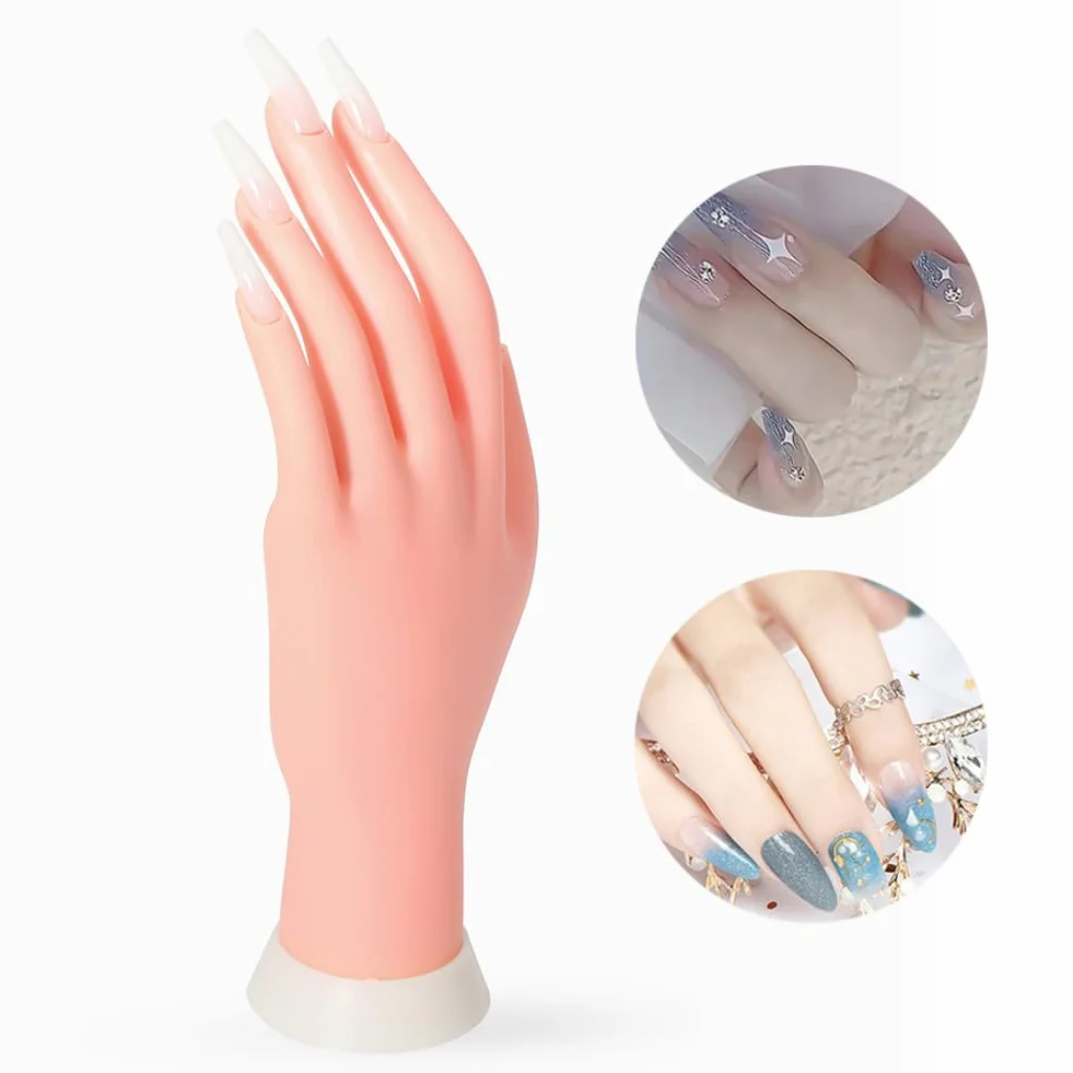 Mano per Pratica,Manicure Practice Hands,Esercitazioni di Nail Art,Mano Finta con Unghie per Praticare la Manicure,Modello Flessibile Movable Morbida per Nail Art Manicure Dito di Formazione,23x8.5c