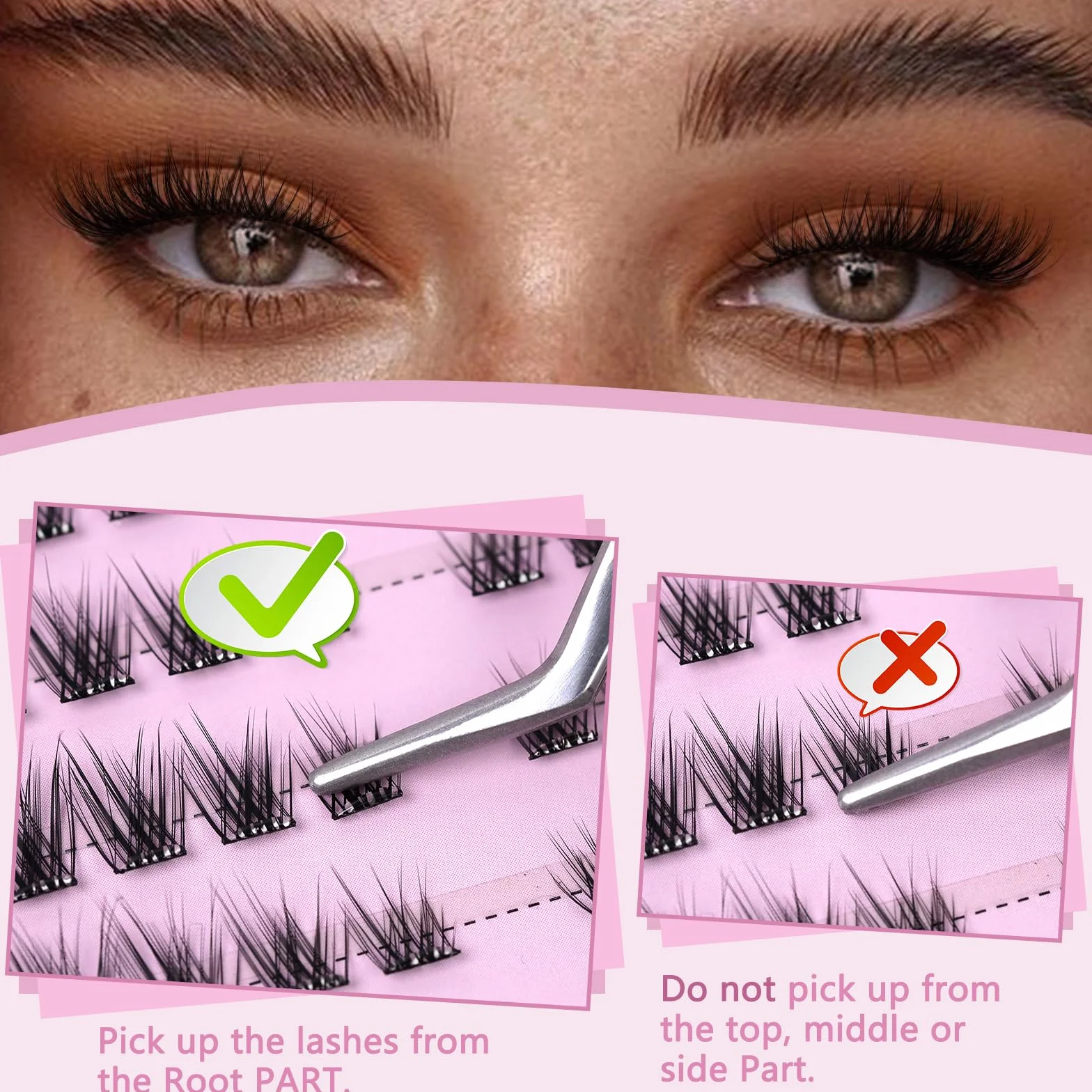 EMEDA ciglia autoadesive naturale, kit ciglia a grappolo senza colla 120pcs Ciglia naturali a pressione, DIY Ciglia a grappolo preincollate con pinzetta Ciglia da gatto preincollate (Cat eye02)
