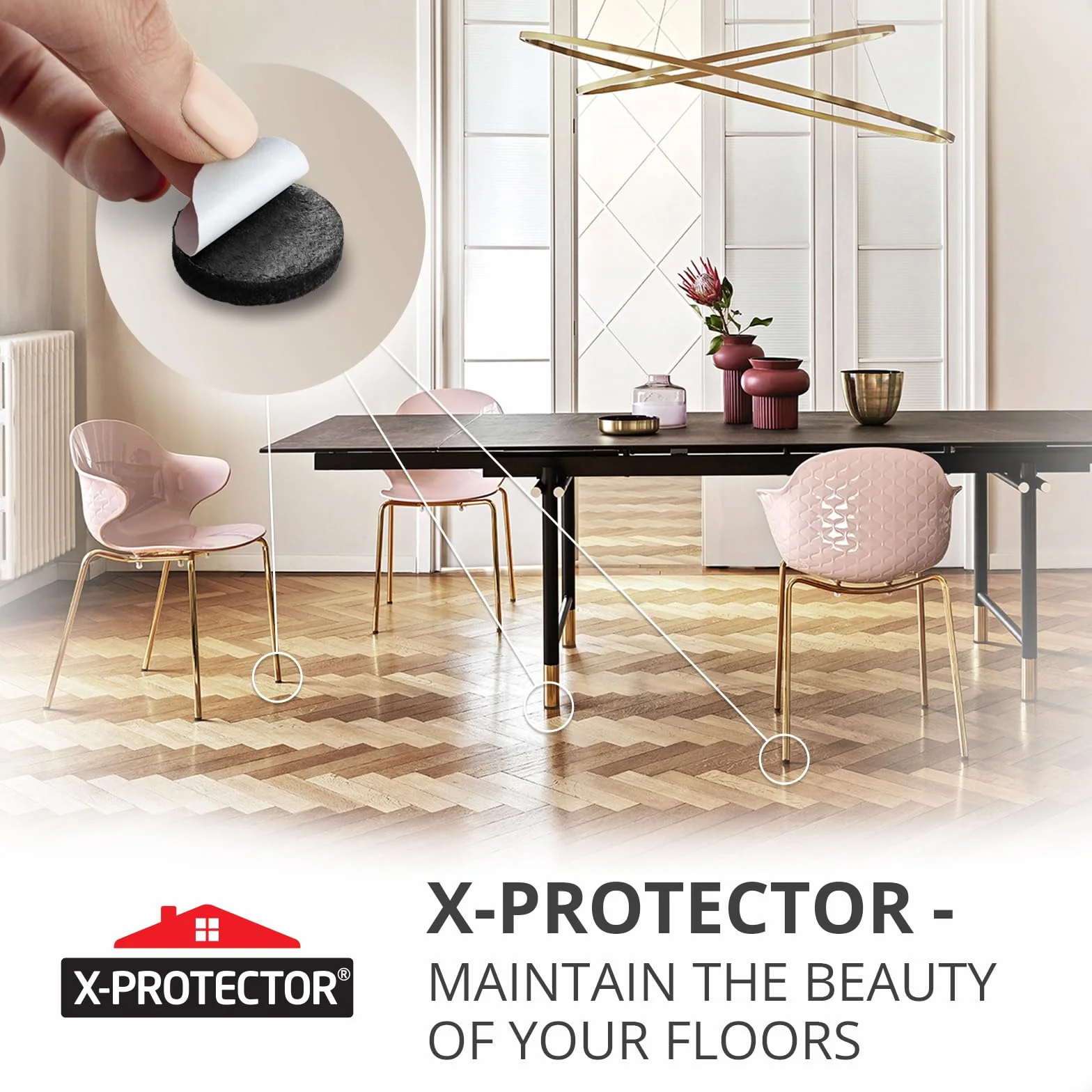Feltrini X-PROTECTOR 235 sztuk Nero do nóg mebli, ochrona podłogi drewnianej i laminowanej