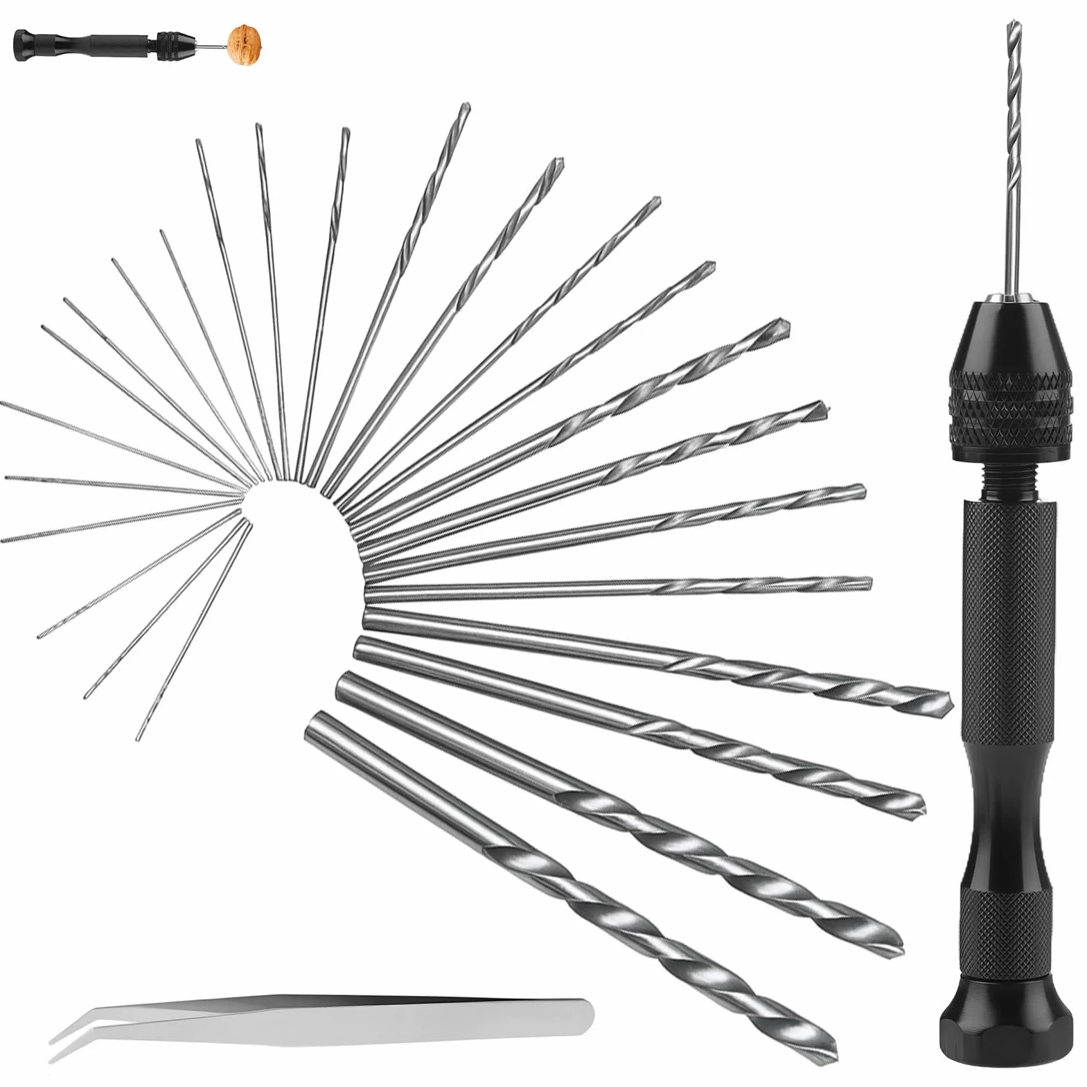 Mini trapano a mano Twist Drill Bits, 25 punte elicoidali, strumenti rotanti per modellismo, legno, metallo