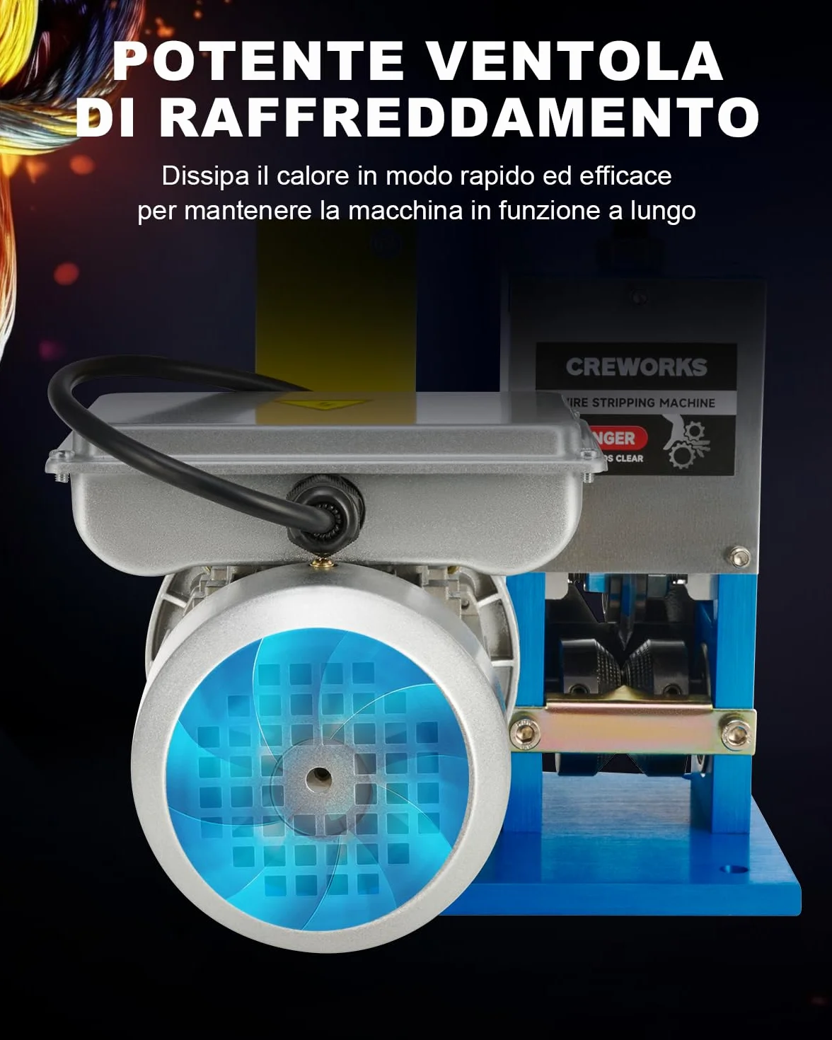 CREWORKS 180W Professionale Spellacavi Elettrica con 3 Piastre Foro 5 Canali per Cavo Φ1.5-25mm Spelafili Sguainacavi per Riciclaggio Cavi