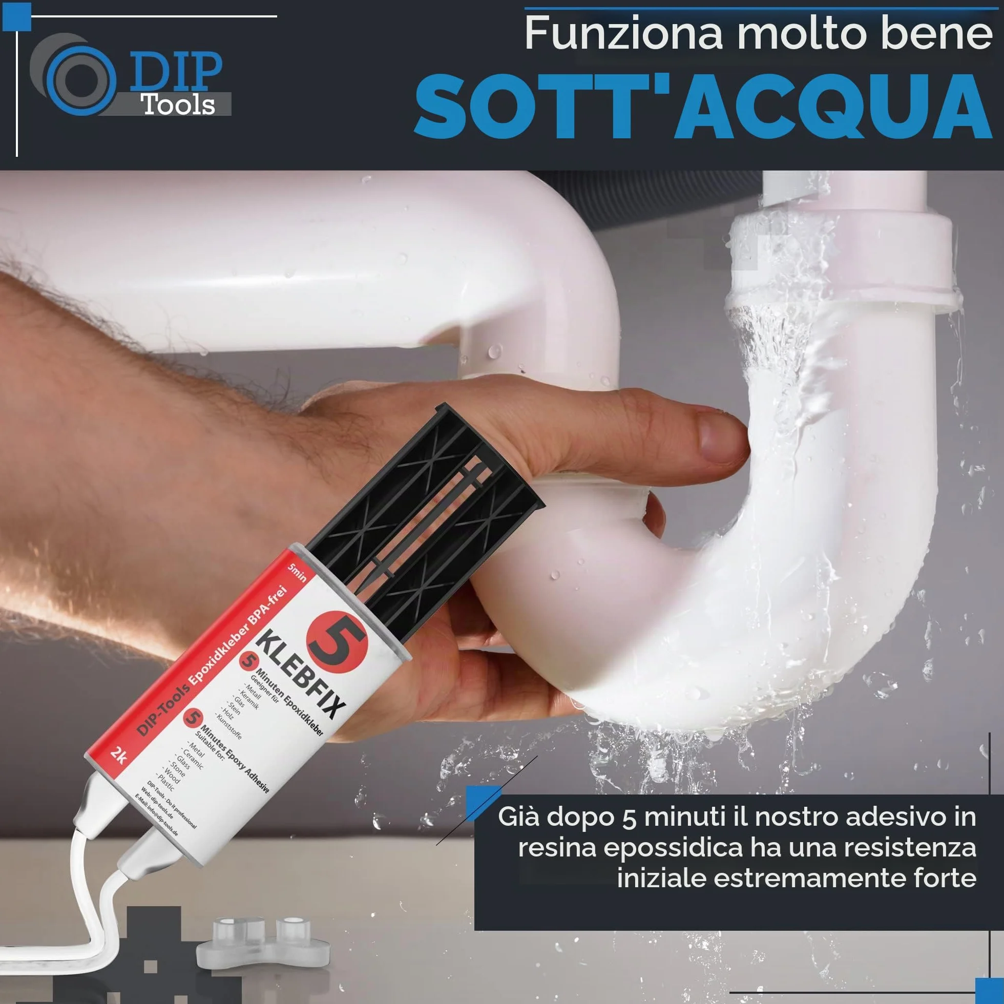 DIP-Tools KLEBFIX Colla Bicomponente Epossidica per Legno Metallo Vetro Plastica 25ml