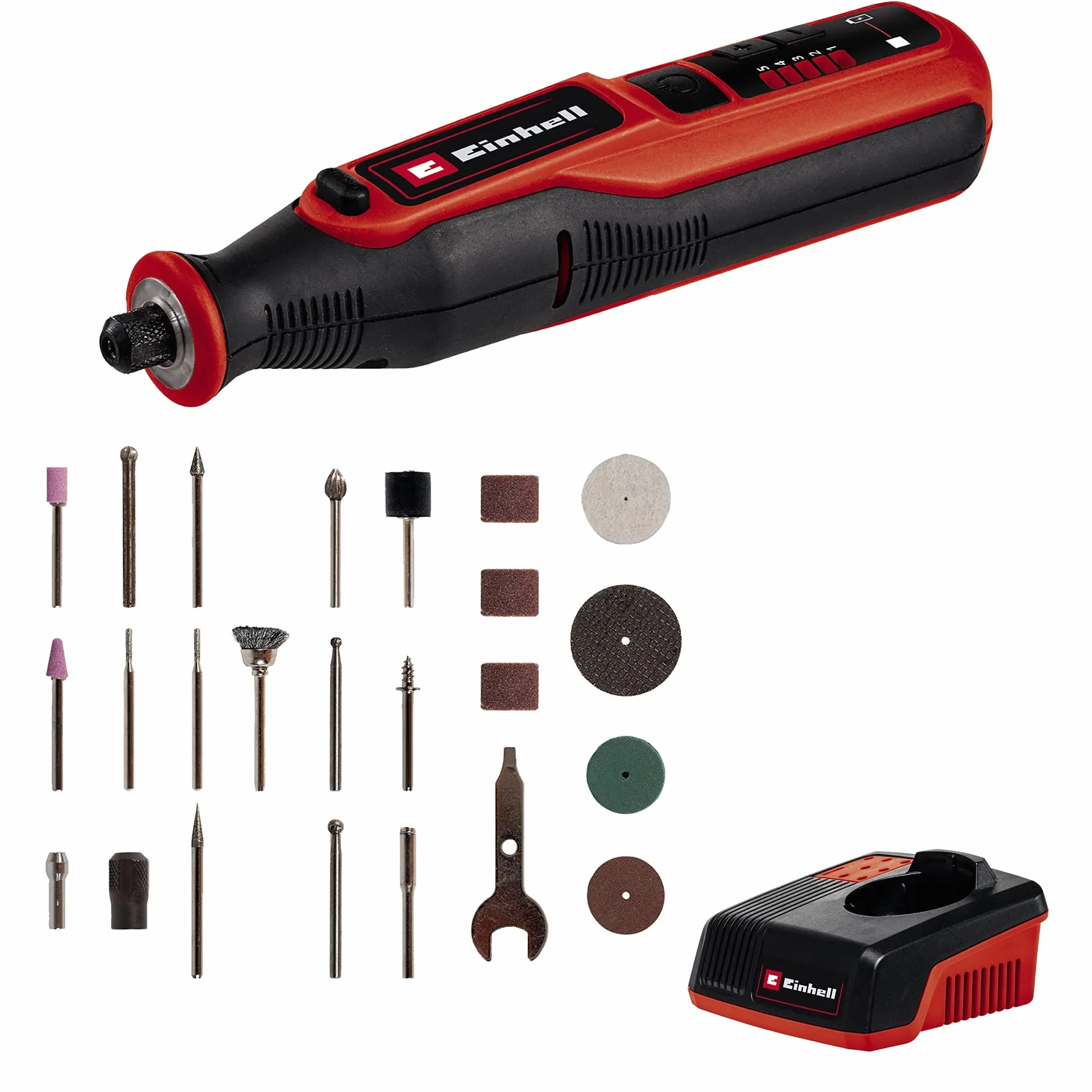 Einhell TE-MT 7,2 Li Kit Smerigliatrice a stelo incisore a batteria 7,2 V 1,5 Ah 5500-26000 giri 51 accessori