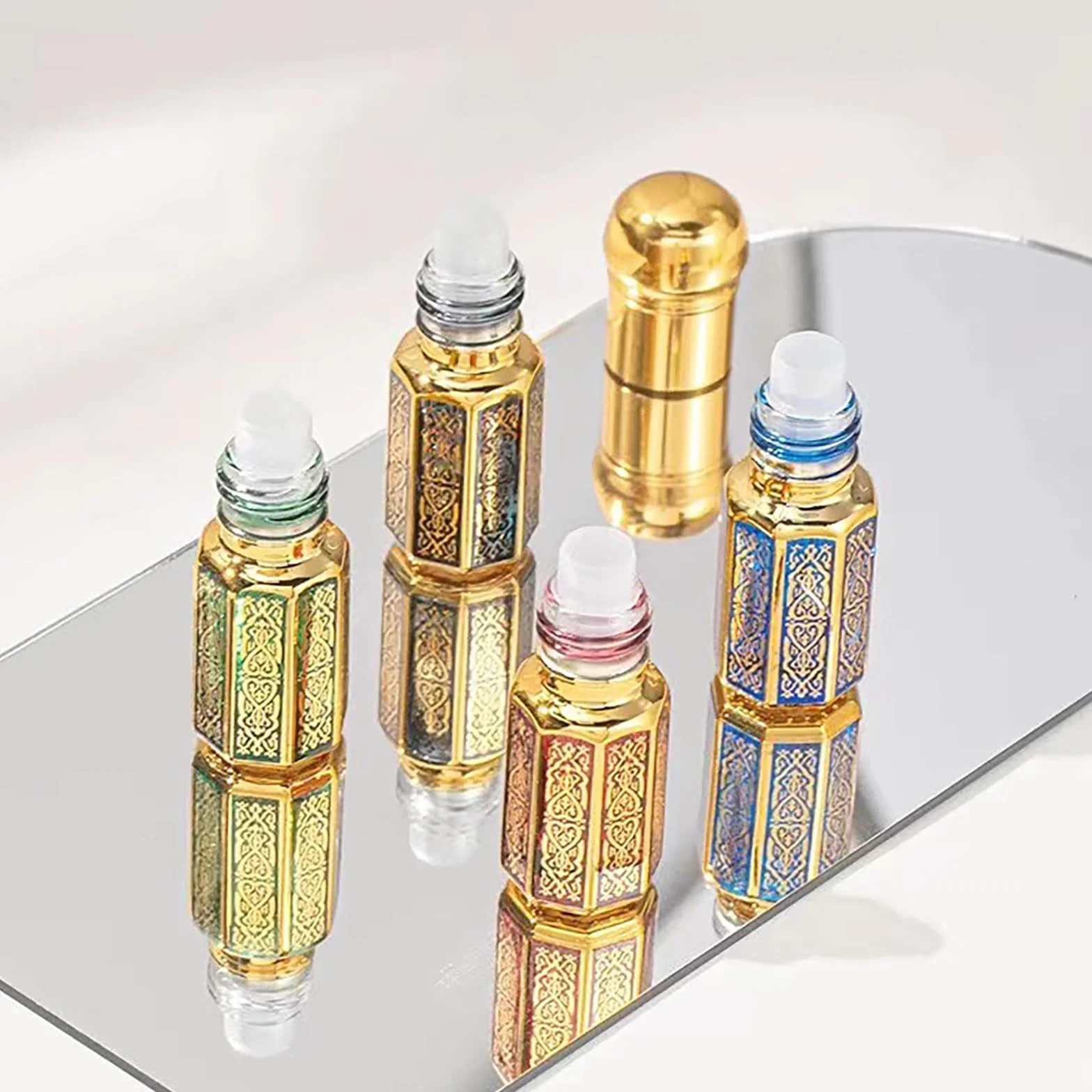 12ml 5 Pezzi Bottiglie a Rullo Vintage per Oli Essenziali, Roll on Oli Essenziali Riutilizzabile Roll-On in Vetro per Viaggiare, Festa, Vita Quotidiana