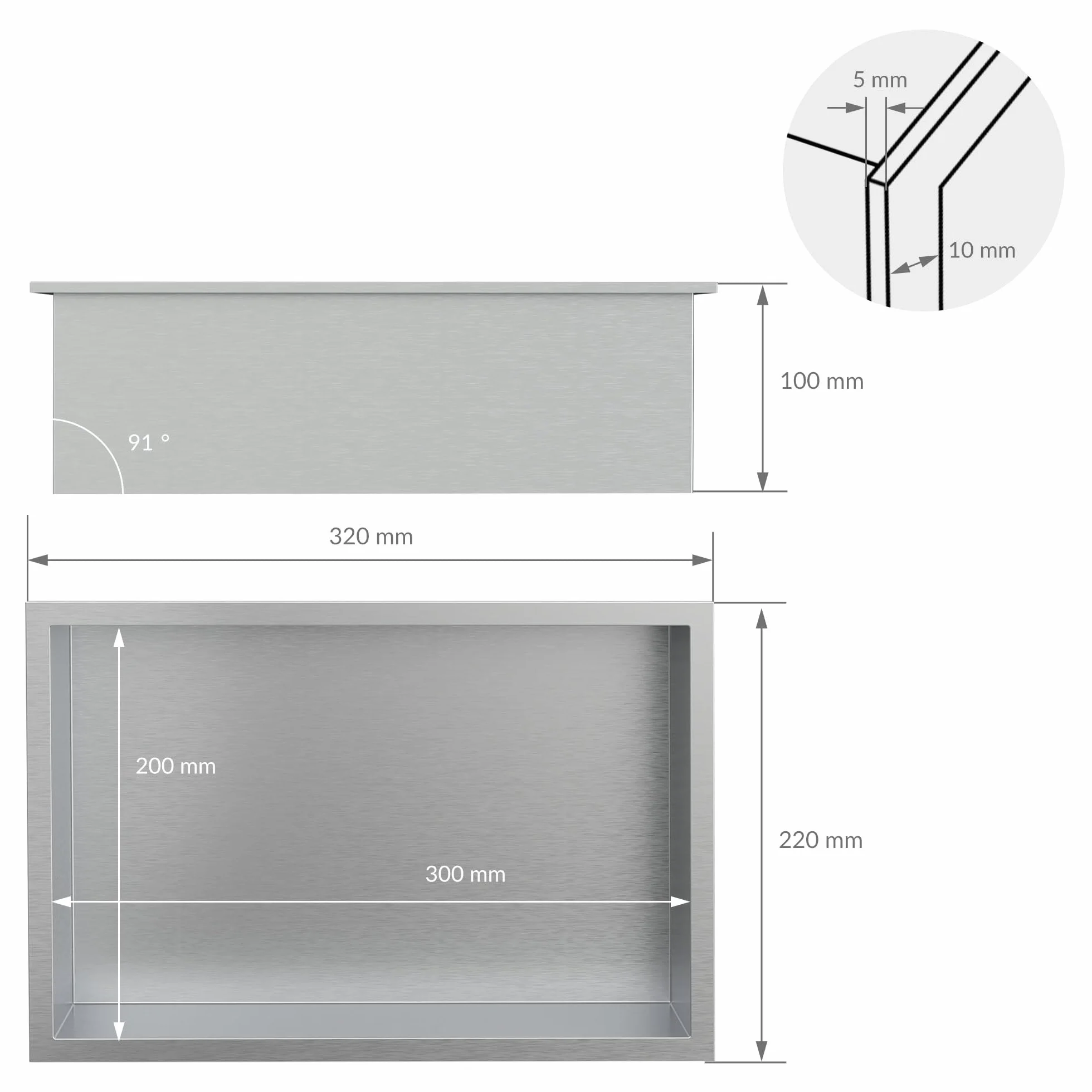 LuxeBath Nicchia a Muro in Acciaio Inox 20x30x10 cm Argento Nicchia per Doccia con Telaio Ripiano Incorporato