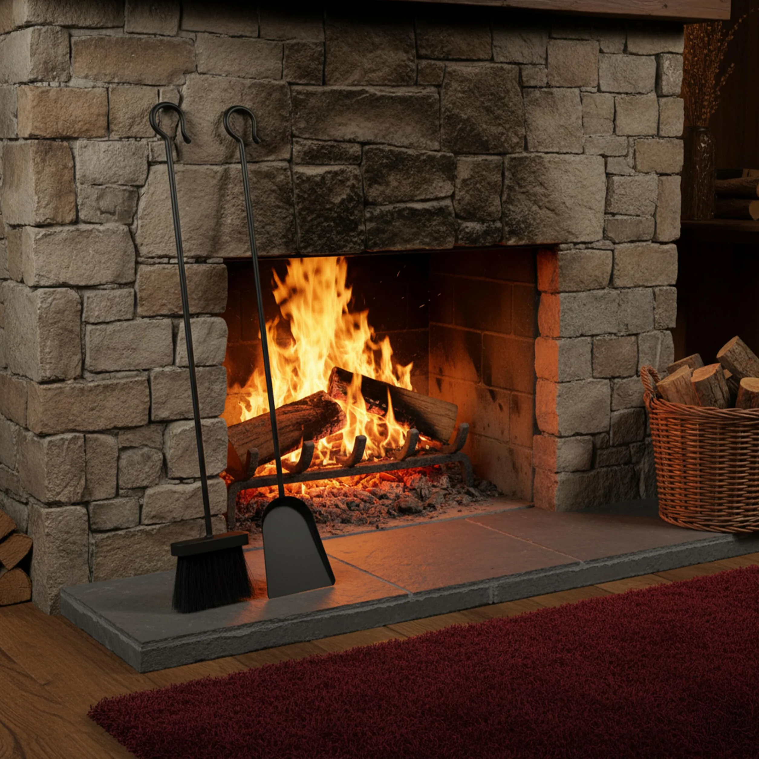 Relaxdays Set Pulizia Camino 2 Pezzi Paletta Scopa Cenere Ferro Nero