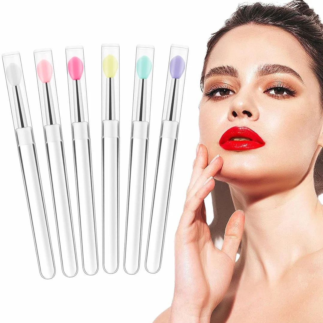 Pennelli Morbidi per Labbra, Set da 6 Applicatori in Silicone con Custodia, Ideali per Rossetto e Cosmetici, Bacchette Riutilizzabili per Makeup Labbra Professionale,