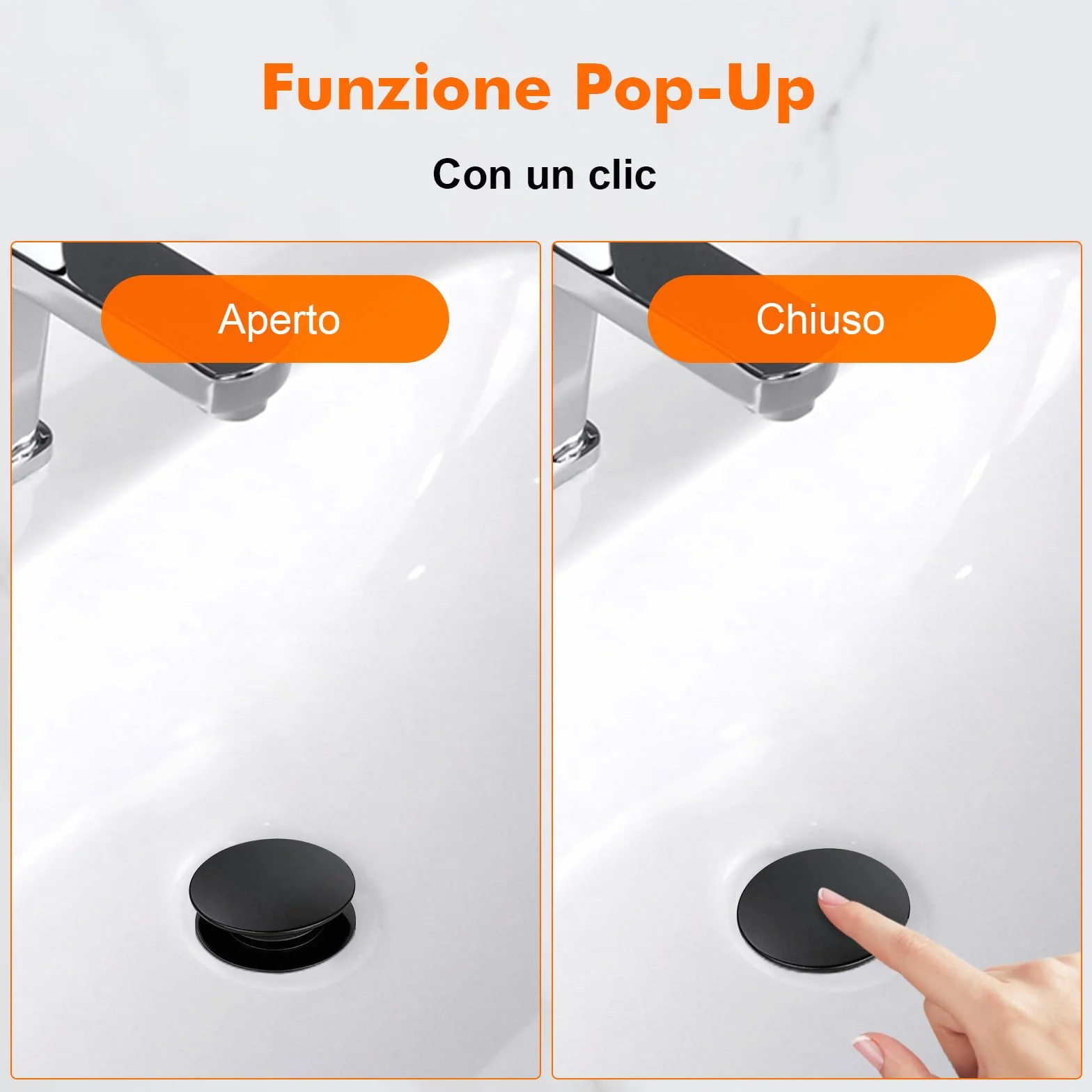 Ibergrif M20502B Tappo di scarico per bagno a scomparsa con troppopieno zincato nero coperchio grande Taglia M