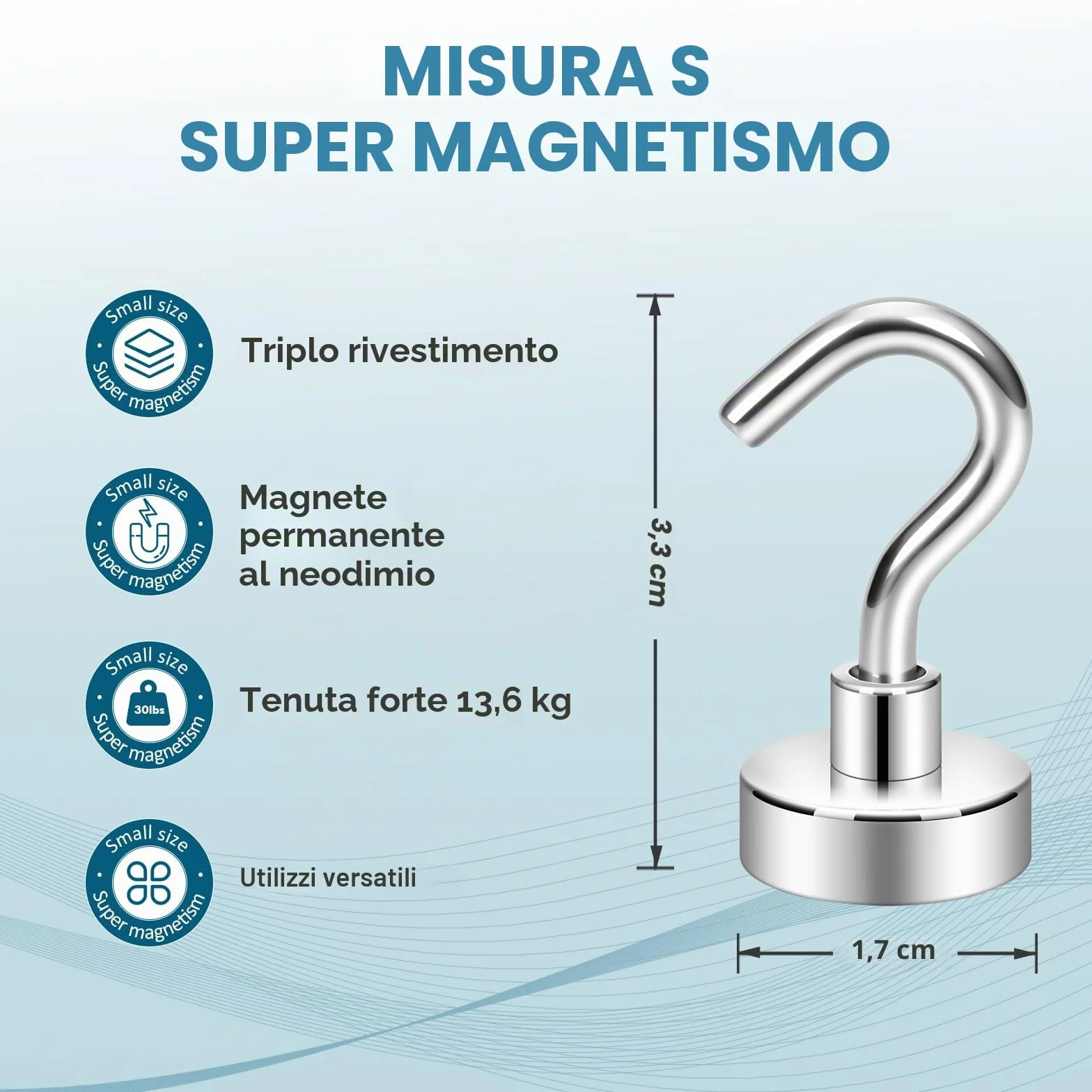 Neosmuk Ganci magnetici 10 kg gancio extra forte per frigorifero tenda bianco argenteo confezione da 6