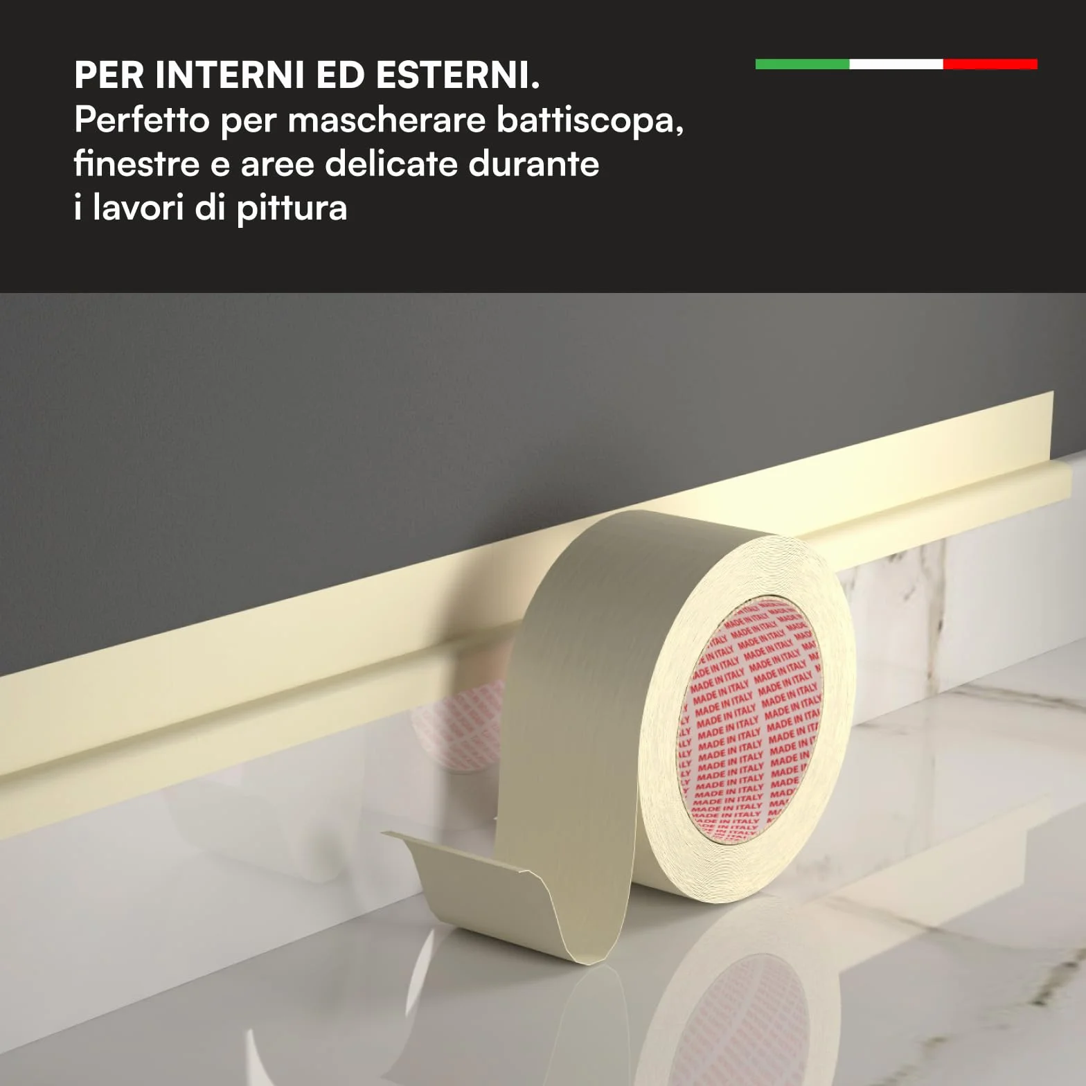 Nastro da Imbianchini 50mm x 50m Carta Gommata Professionale Riciclabile per Mascheratura Pittura