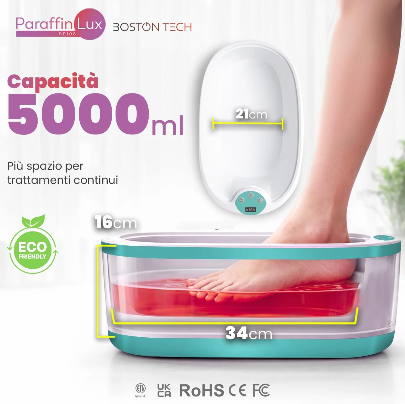 Bagno di Paraffina per Mani e Piedi di Boston Tech® | Sollievo per Dolore Muscolare e Artrite | Idrata, Ammorbidisce e Rivitalizza la Pelle | Capacità 5L + 2 Blocchi di Cera + Accessori Premium