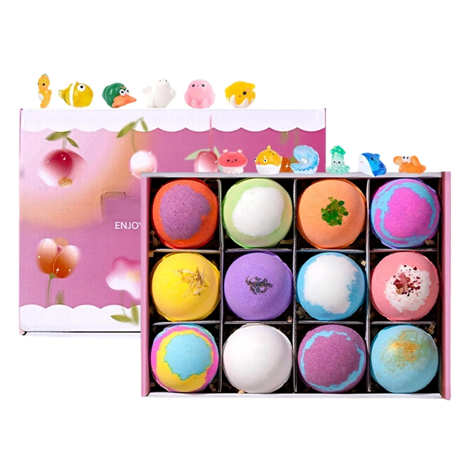 Set da 12 bombe da bagno con bolle, collezione rilassante bombe da bagno con giocattoli a , palle da bagno lenitive per la pulizia della pelle, per aromaterapia, per casa, spa, viaggi, Ho