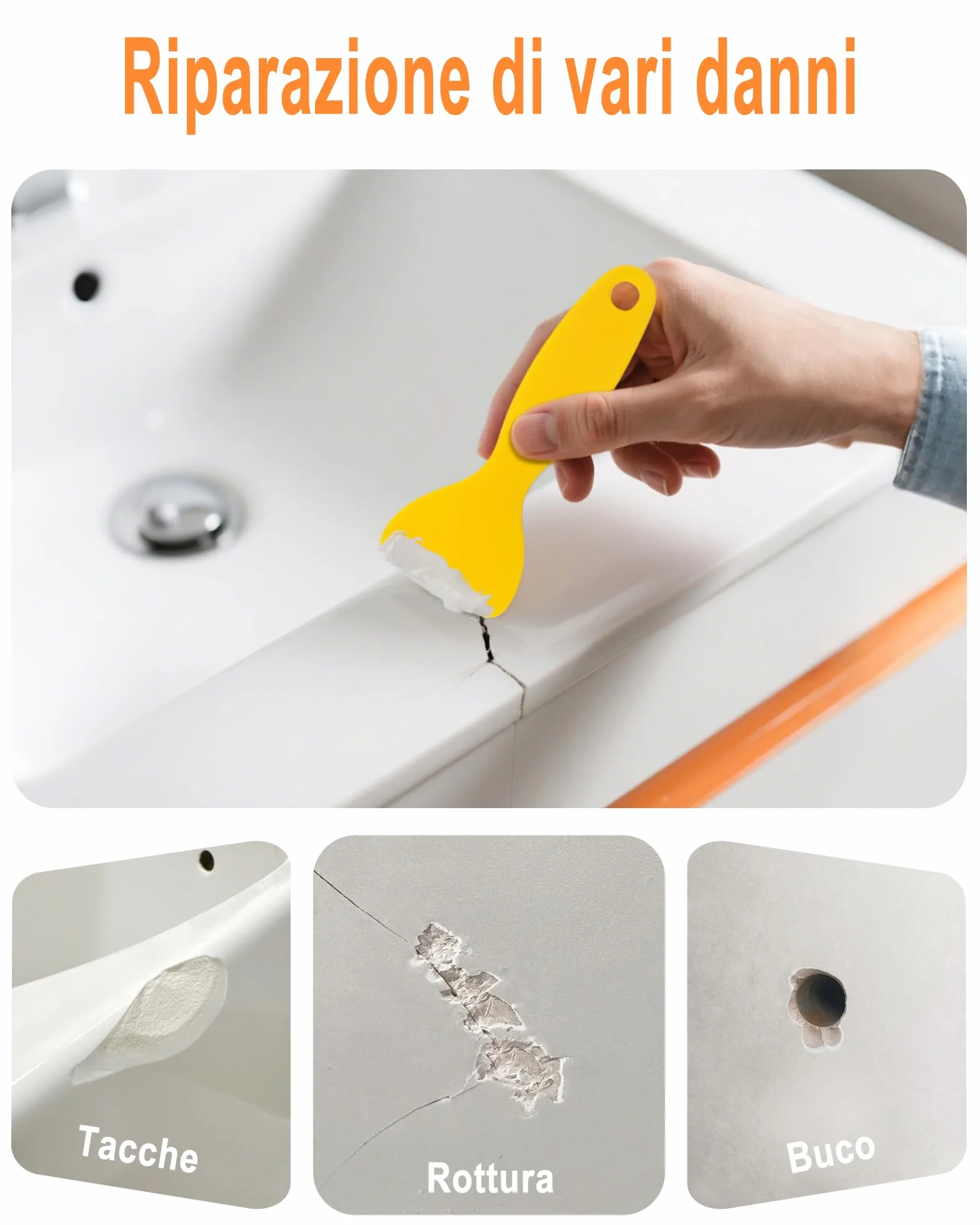 Kit Riparazione Piastrelle Vasca da Bagno 160 G Grande Capacità Abbinare Colori fai da te Ceramica Lavandino