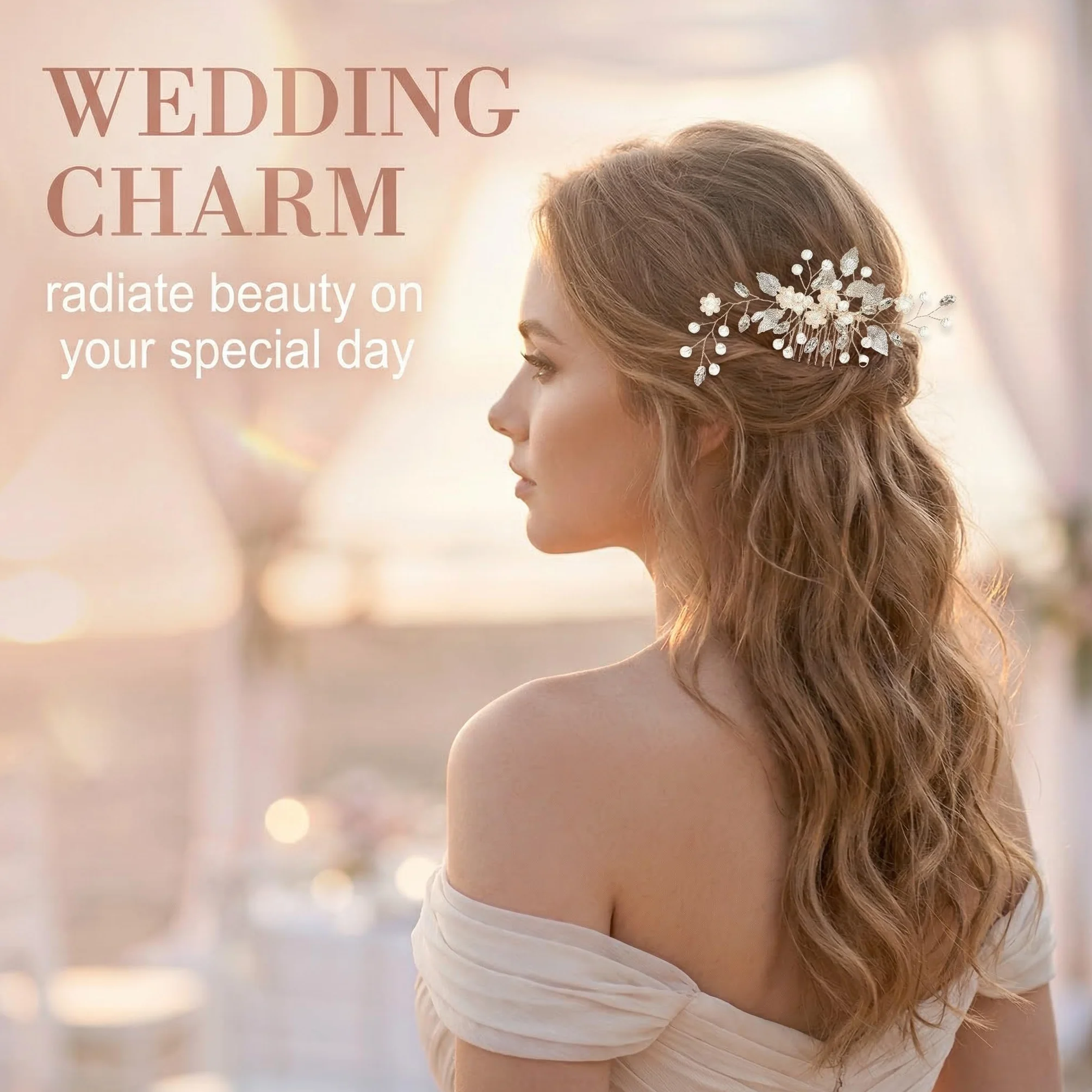 Accessori Capelli Sposa Oro Rosa, Pettini per Capelli da Sposa con Fiore e Perle, Fermaglio Capelli Sposa Donna, Accessorio per Capelli da Sposa in Cristallo per Donne e Ragazze
