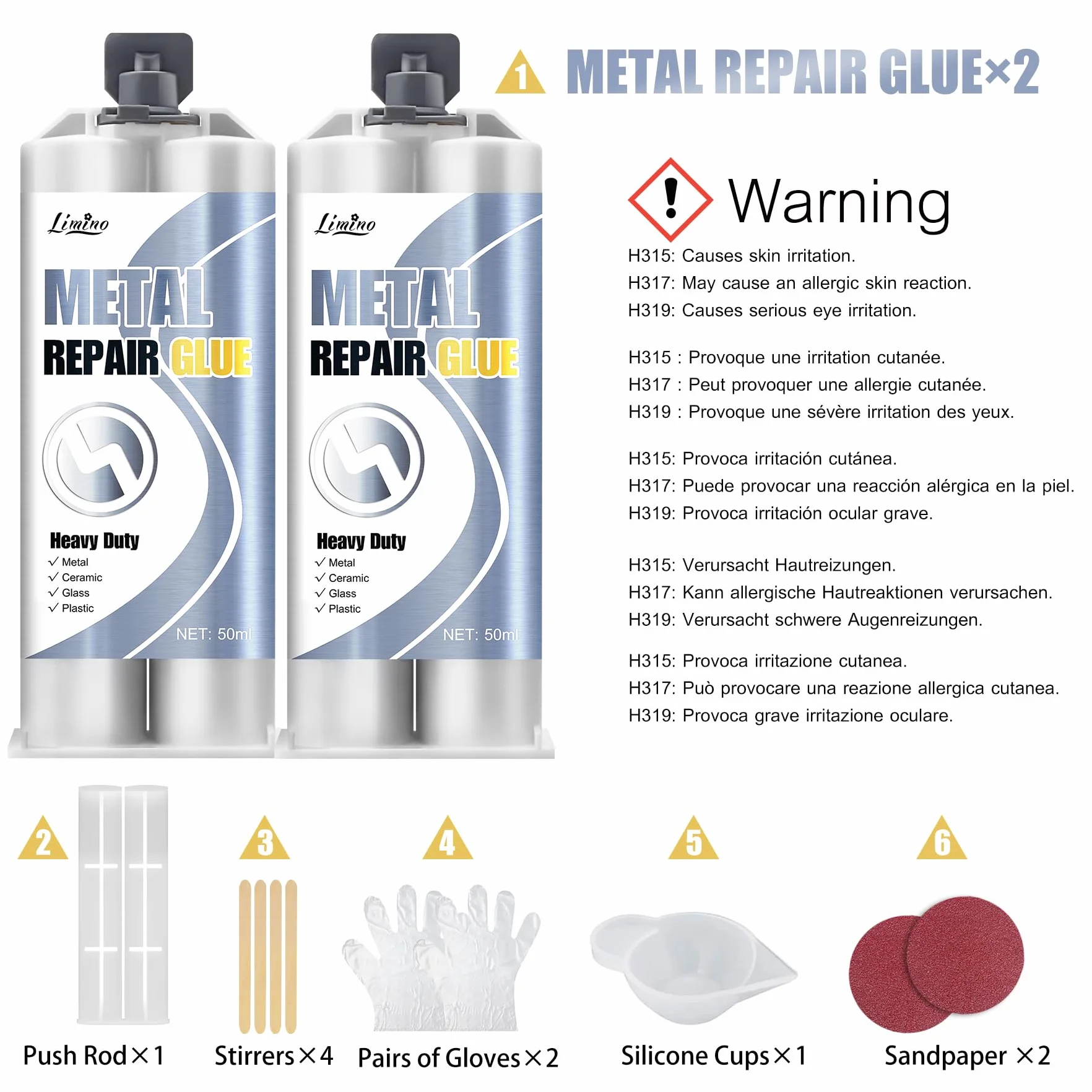 Colla Bicomponente per Saldatura in Metallo, Impermeabile e Resistente al Calore - Ripara Ceramica, Plastica, Leghe Metalliche