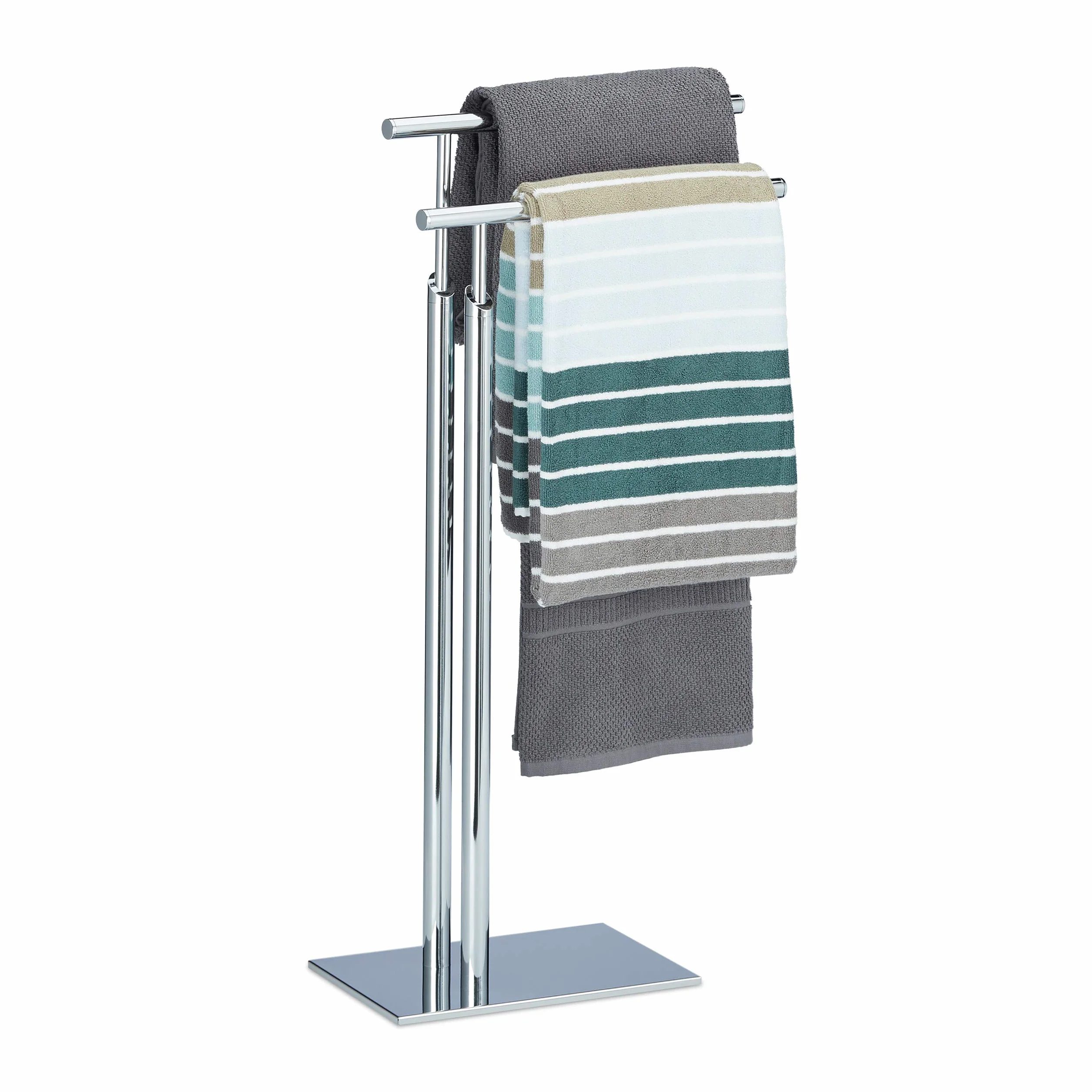 Relaxdays Portasciugamani da Terra Metallo Effetto Inox 78x46x20 cm Argentato