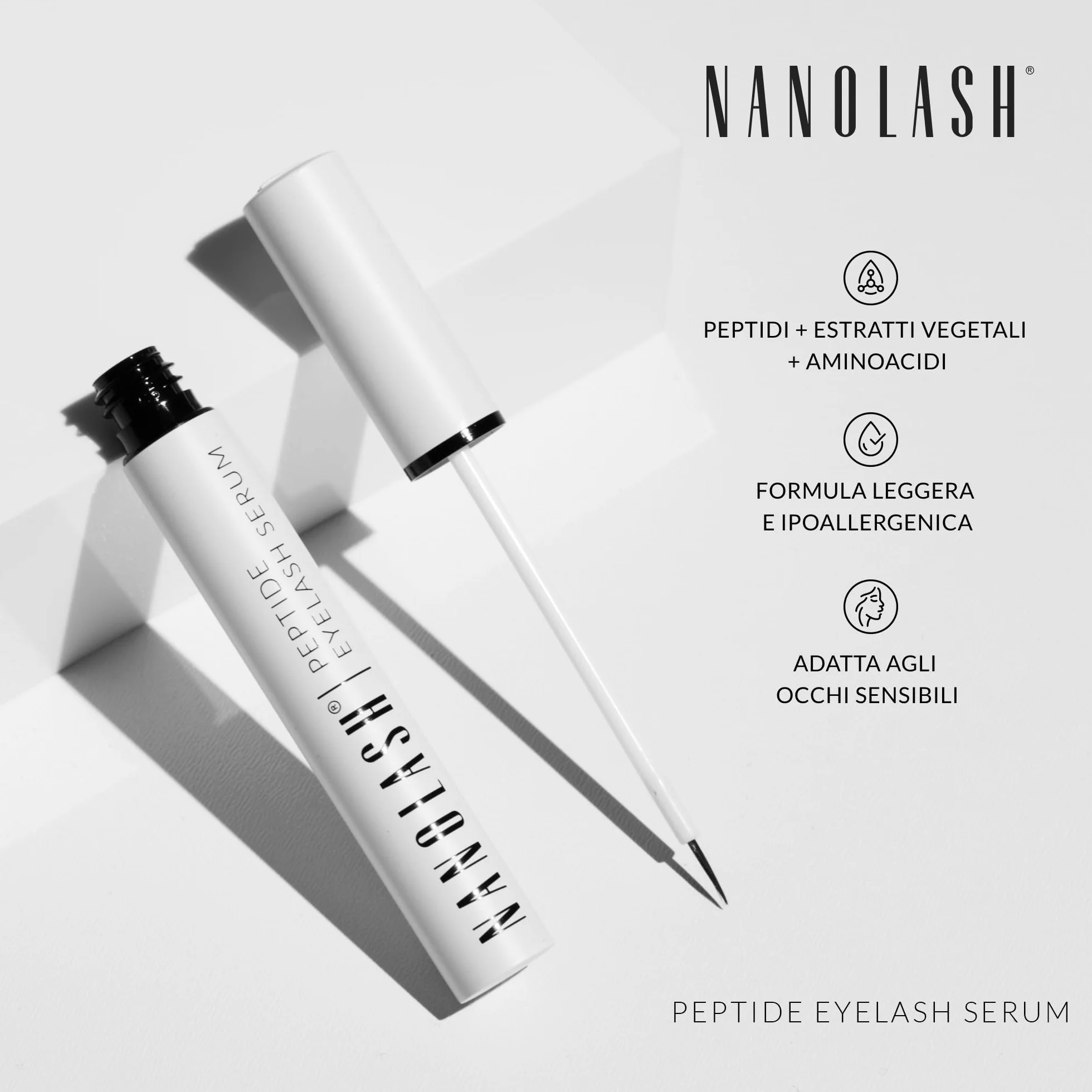 Nanolash Siero Peptidico per Ciglia, 5 ml - Allungante e Rafforzante, Unisex, Chiaro