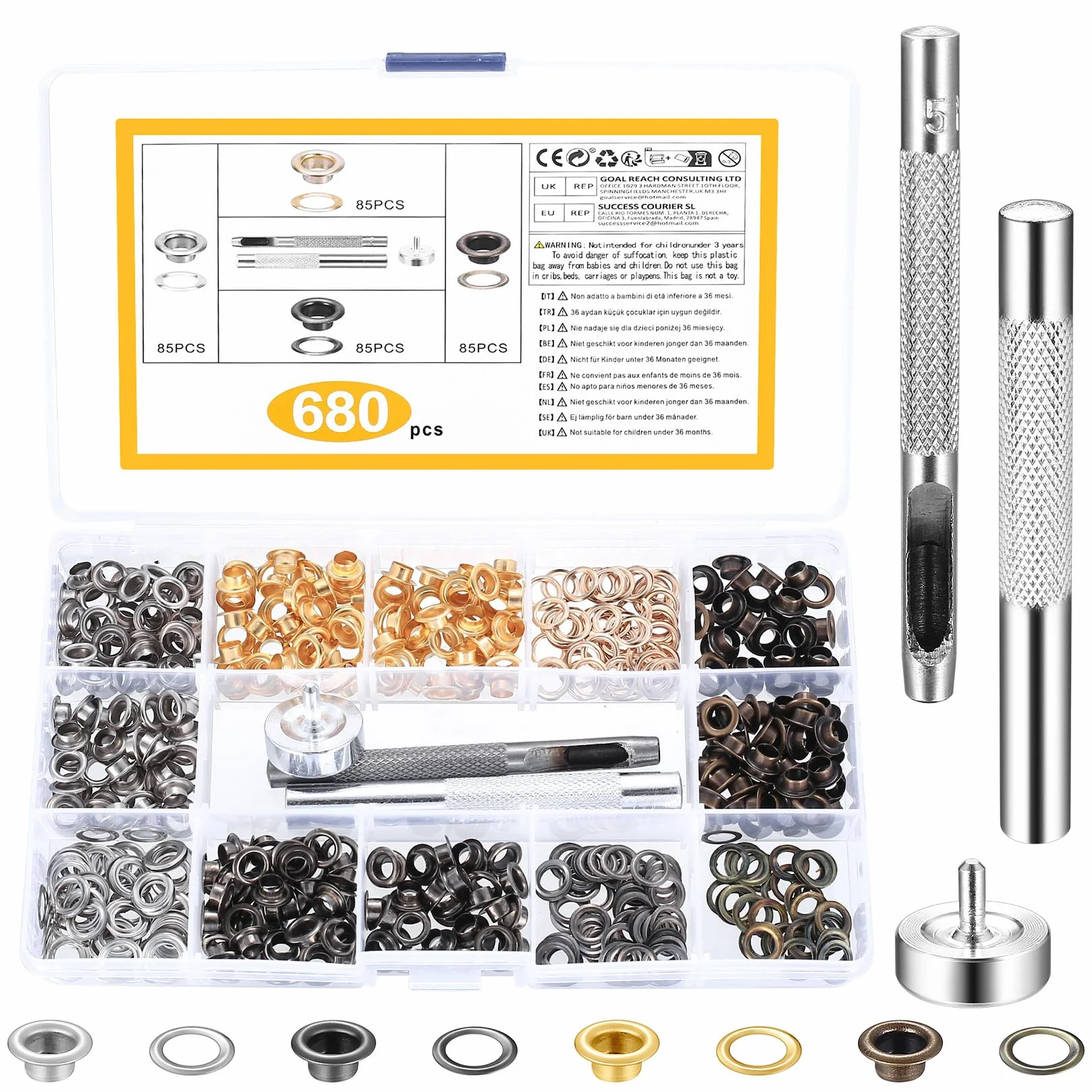 Occhiello Strumento Kit, 680 Set 5mm Occhielli per Teloni, con 3 Attrezzi