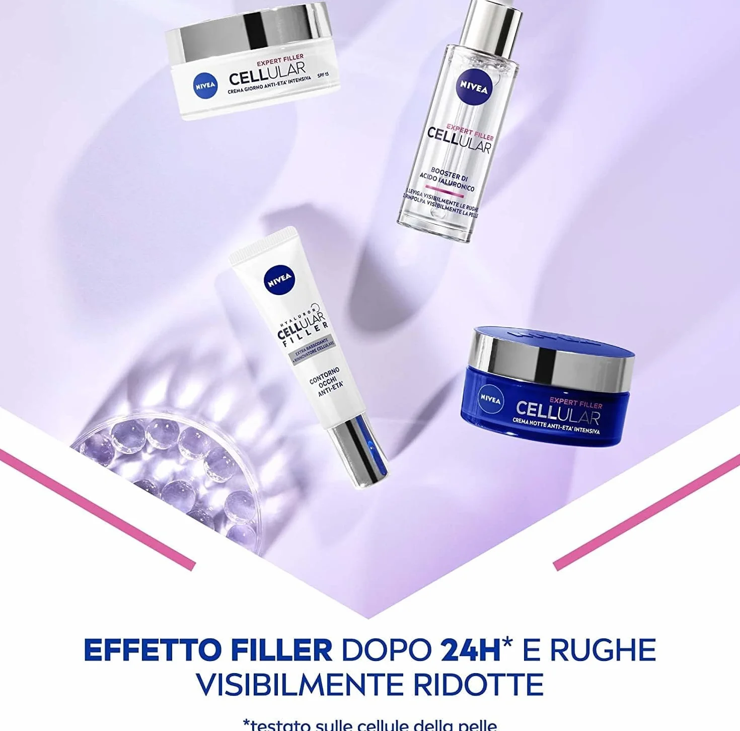 NIVEA CELLULAR EXPERT FILLER Crema Notte Anti-Età Intensiva SPF 15 50ml, Crema viso antirughe rassodante, Crema viso Acido Ialuronico e Acido Folico Puro, Crema viso notte anti-age