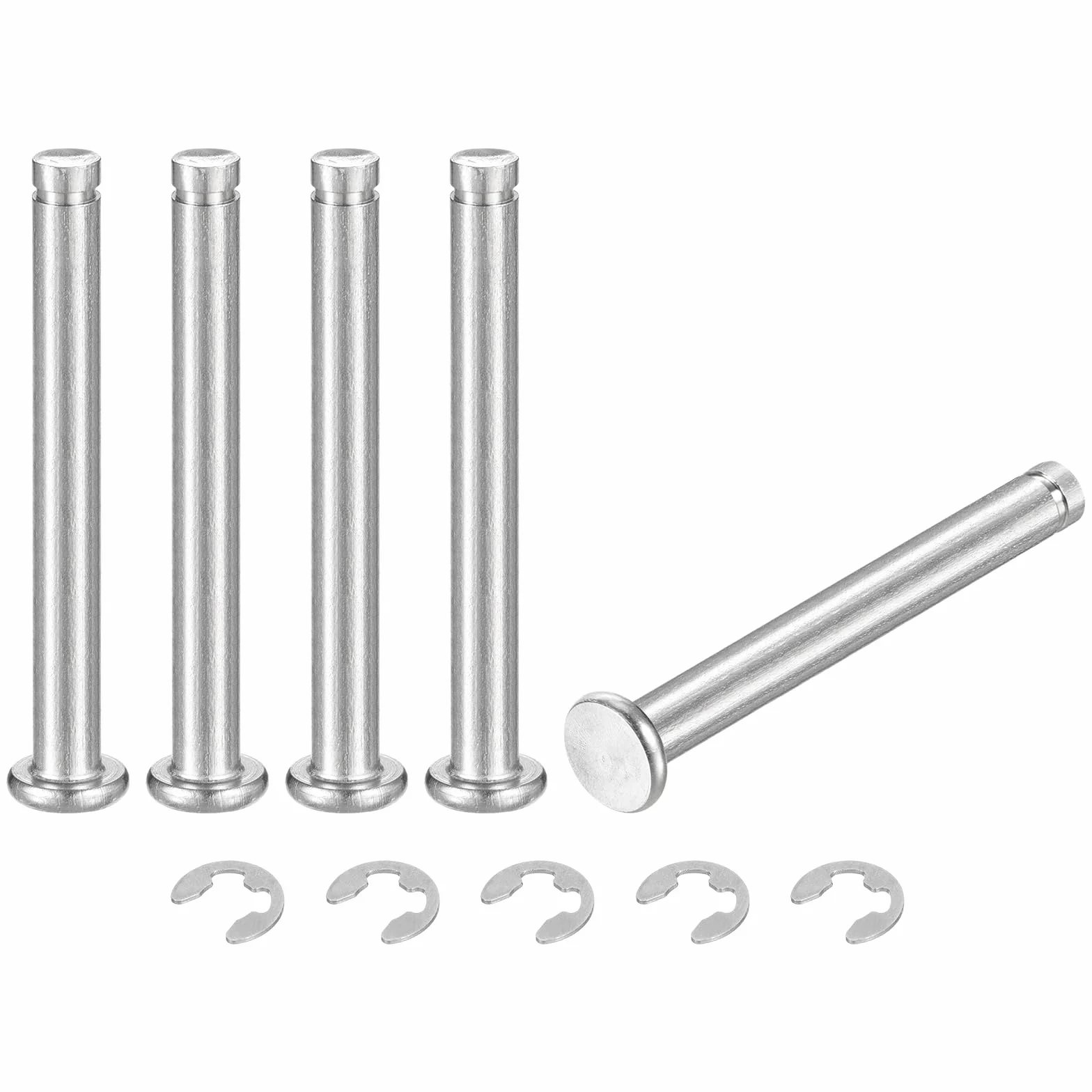 Perno Posizionamento Cilindrico M5x45mm Acciaio Inossidabile 304, Testa Piatta con Ring Fissaggio Clip, Argento