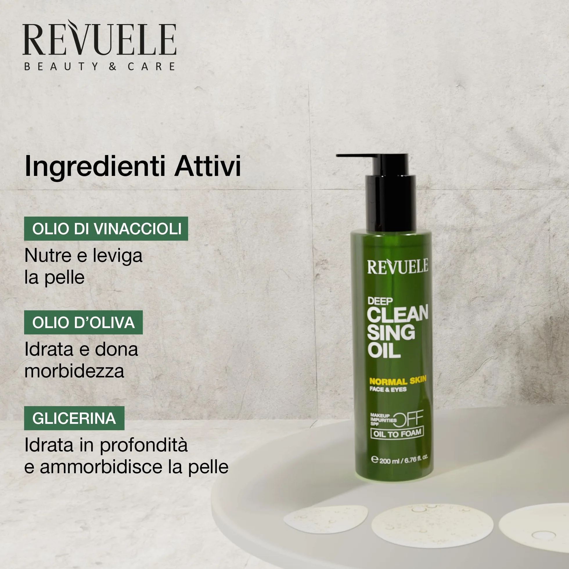 REVUELE REVUELE Olio Detergente Profondo – Struccante Viso & Occhi ad Azione Purificante, Trasforma in Schiuma, Rimuove Trucco, Sebo e Residui di Solari, Idrata e Lascia Pelle Fresca e Radiosa, 150 ml